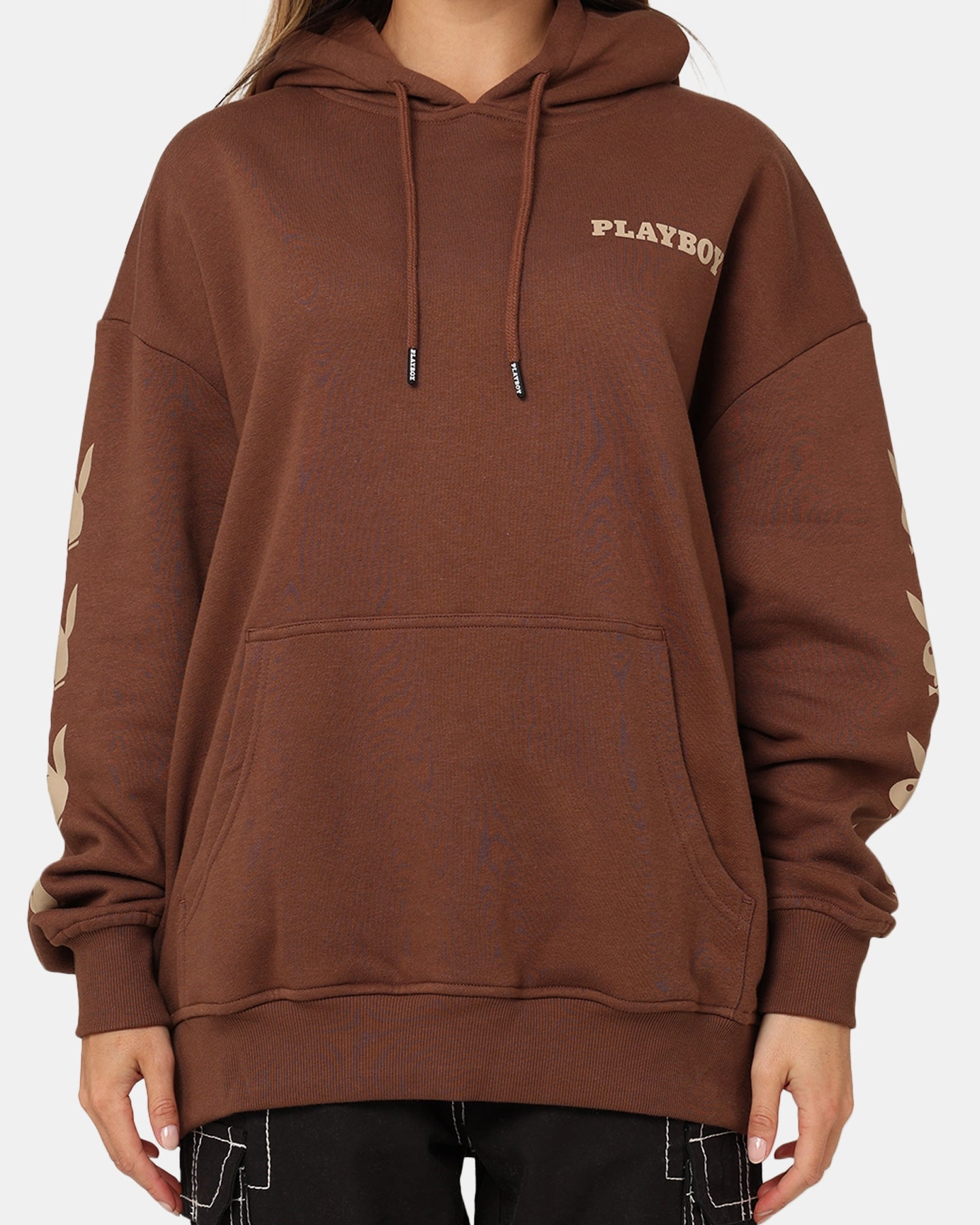 Bohemian Playboy Side Bunny Stack Hoodie Brown