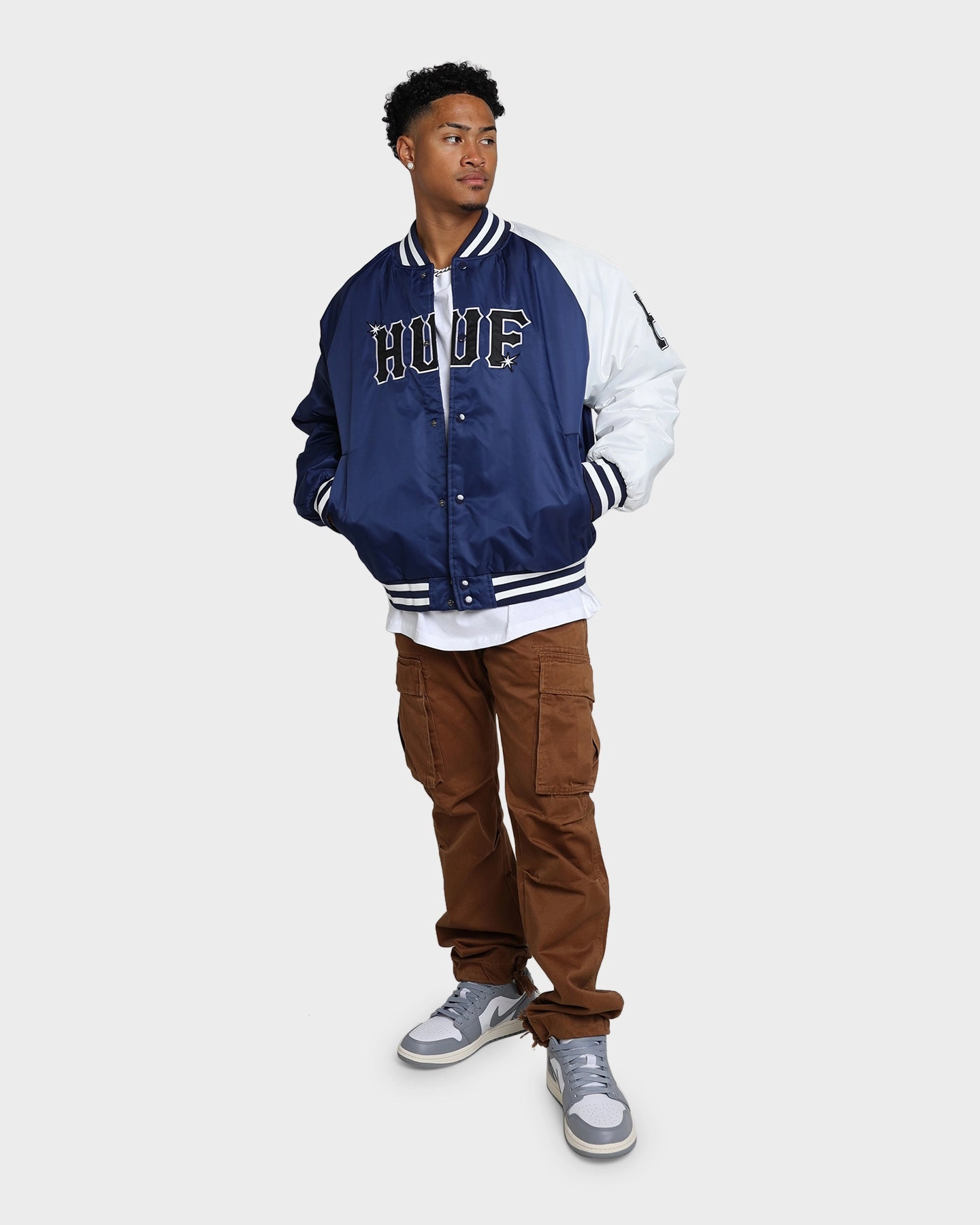 HUF Satin Baseball Jacket Navy Jog