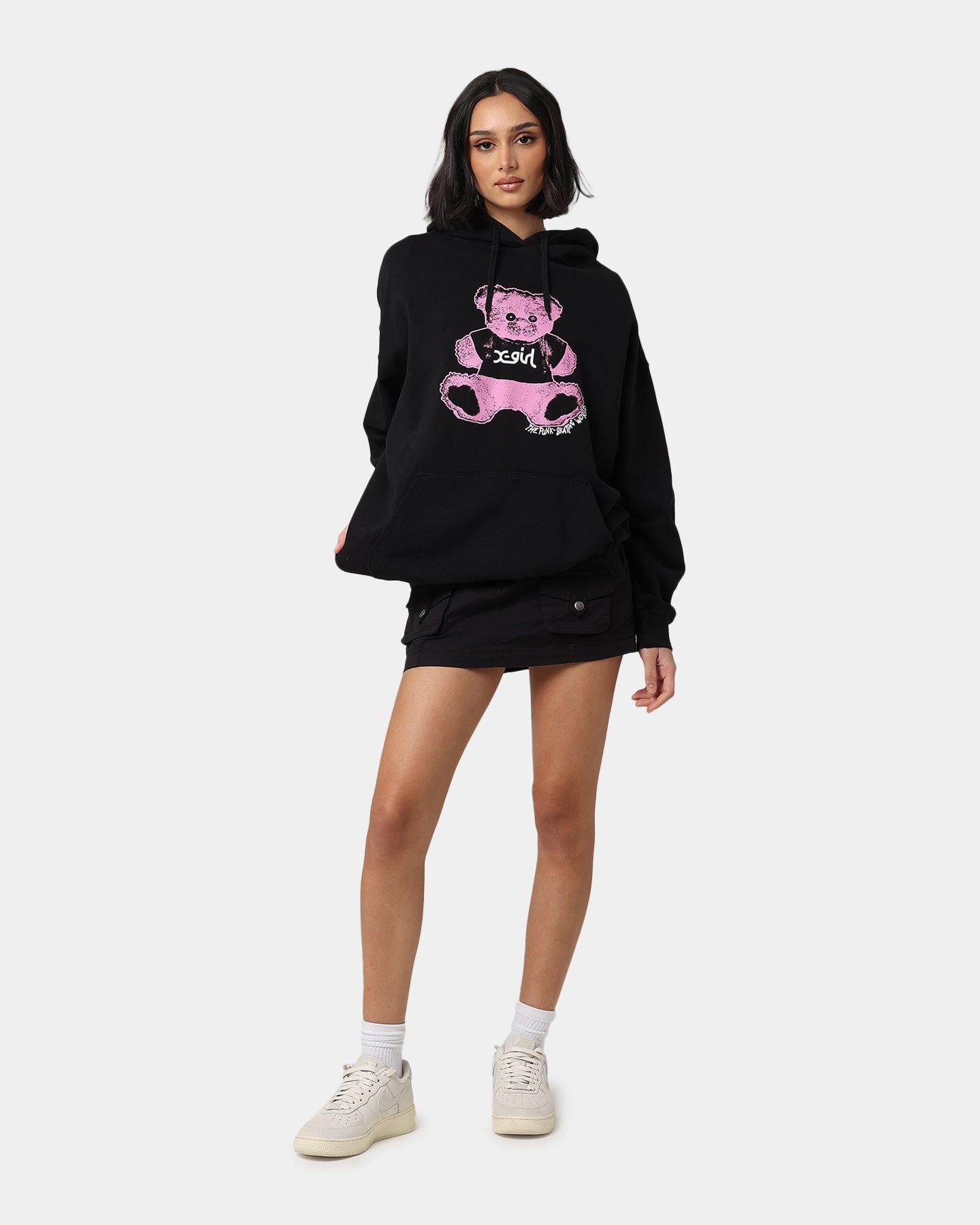 X-Girl Women's Teddy Oversized Hoodie Black Collectible Agree