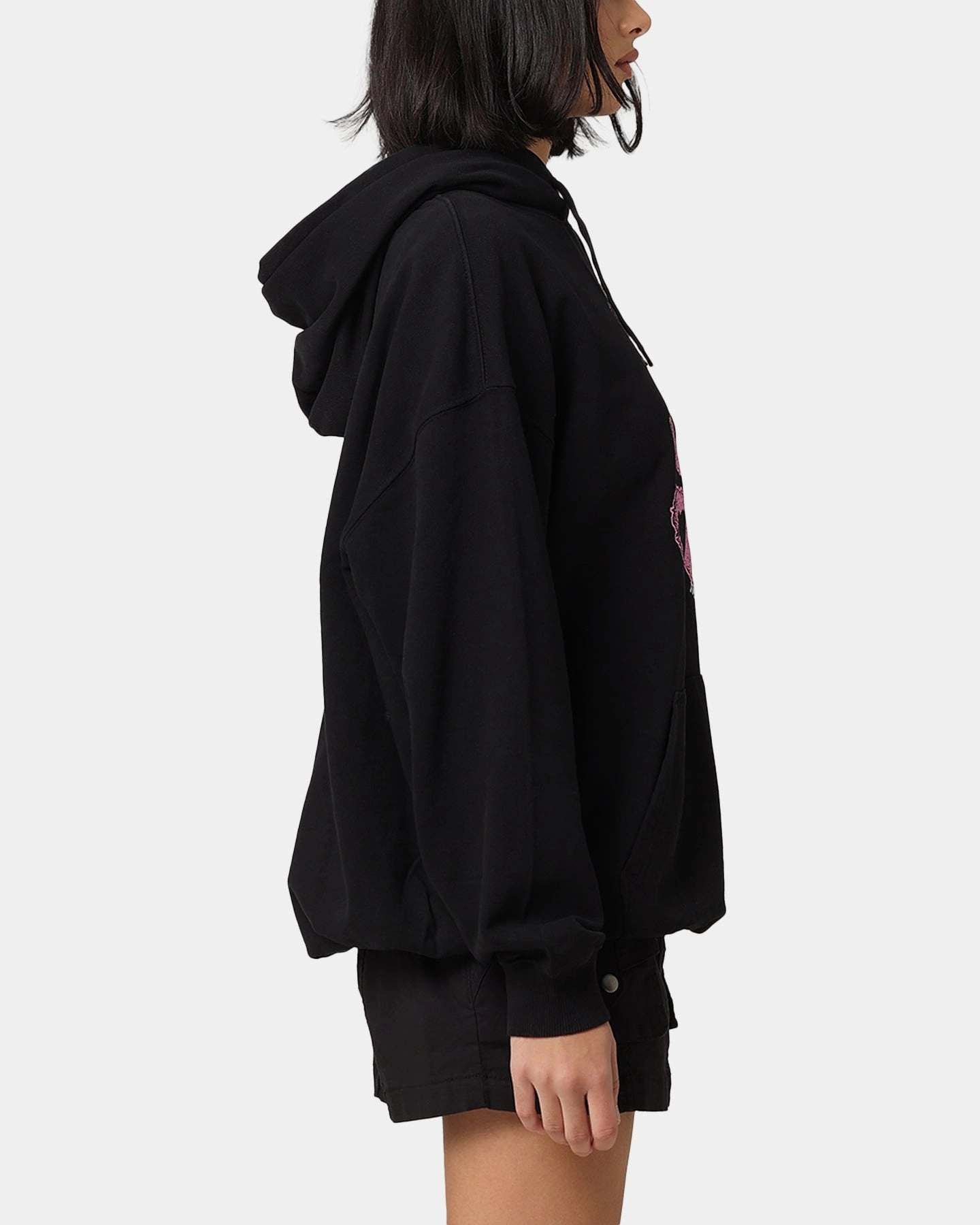 X-Girl Women's Teddy Oversized Hoodie Black Compromise Party outfit