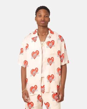 Multipurpose Utility Trendy Vibes 99 Cabana Roaming Hearts Short Sleeve Button Up Shirt Off White/Red