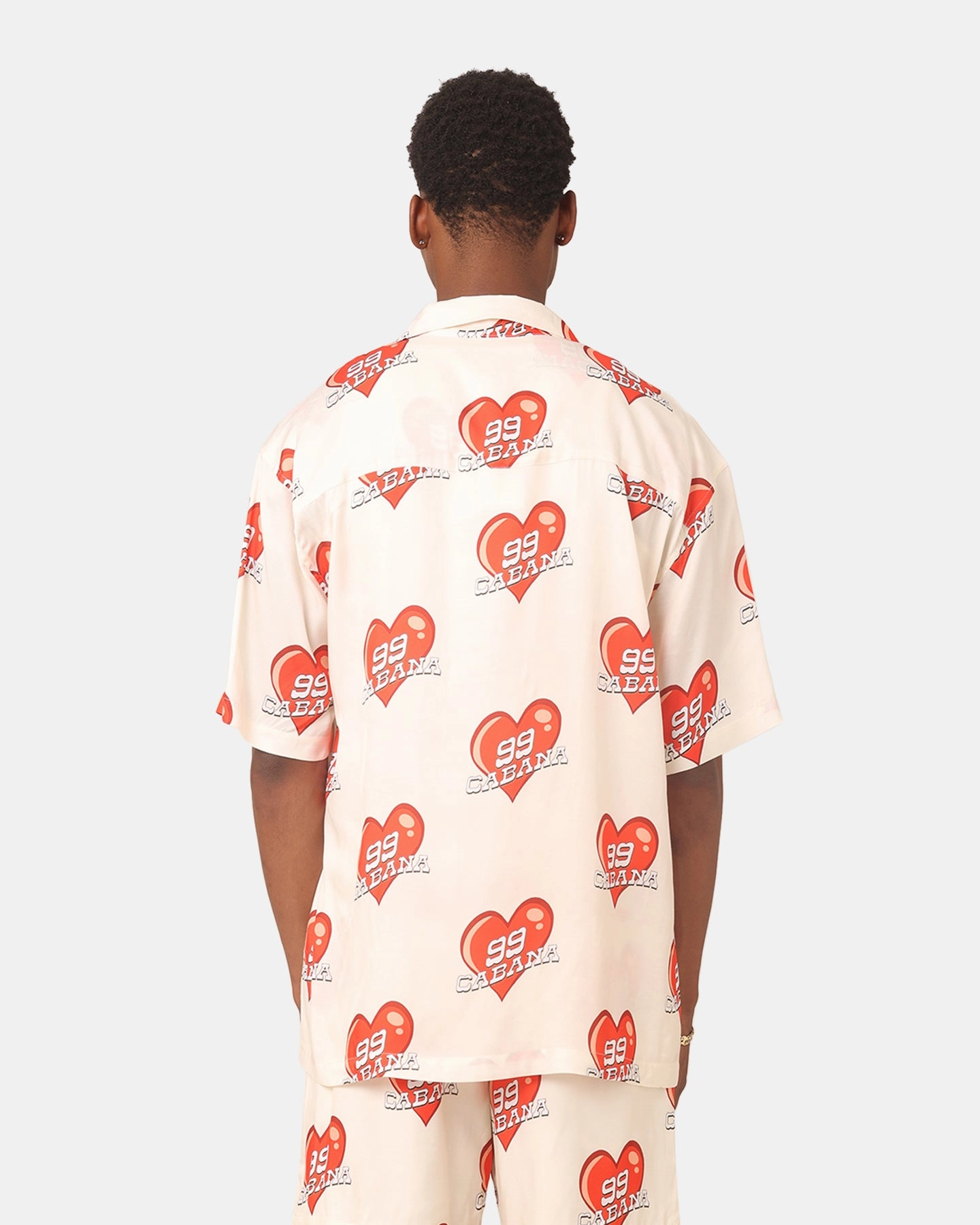 99 Cabana Roaming Hearts Short Sleeve Button Up Shirt Off White/Red Sustainable Choice Geometric Design