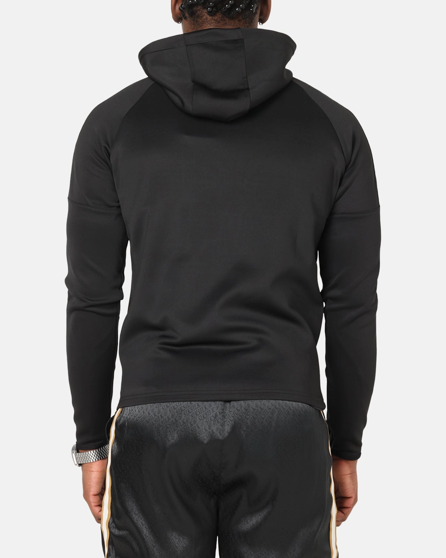 Yoke Back Design Fashion Energy Sik Silk Full Zip Hoodie Black