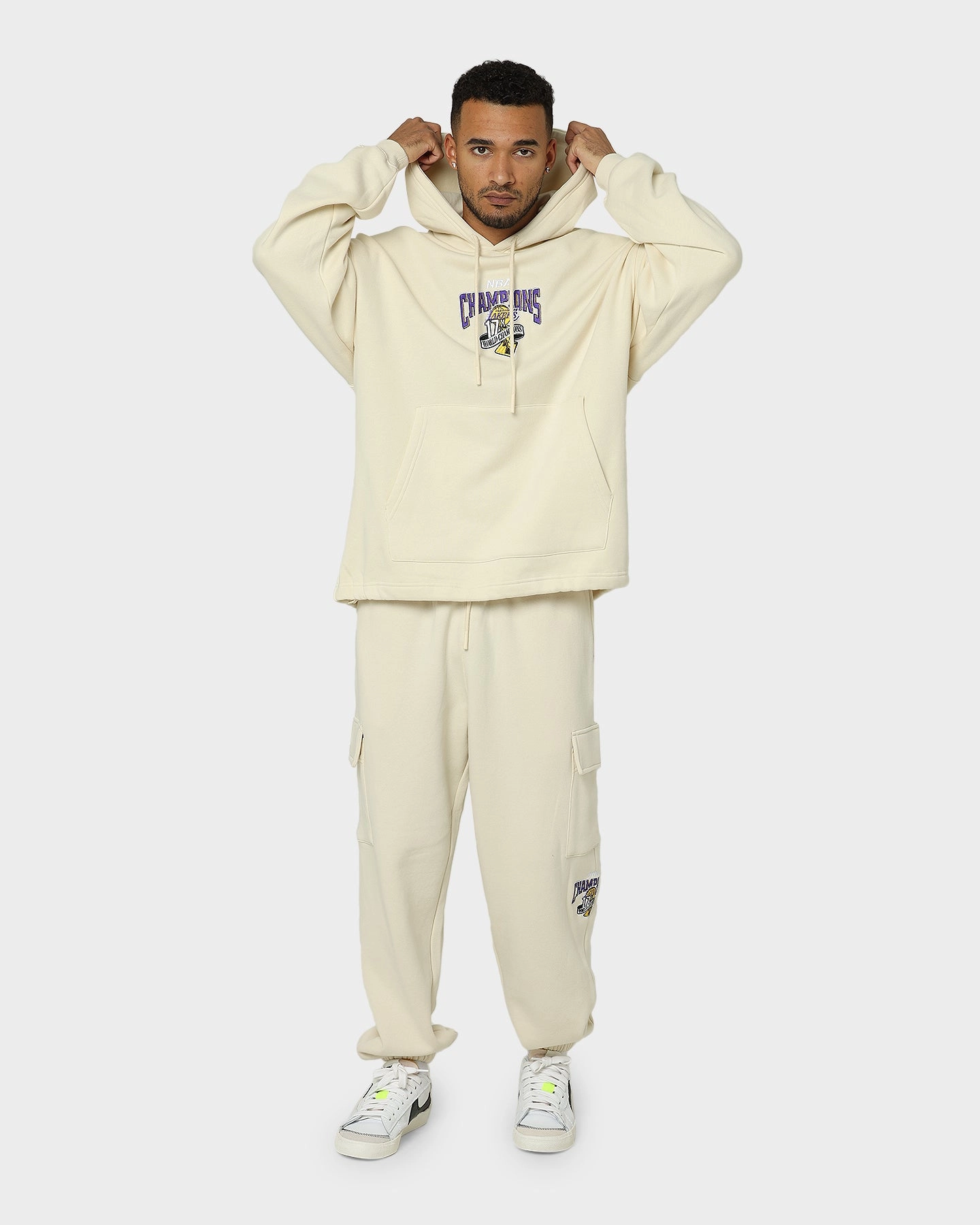 Mitchell & Ness Los Angeles Lakers Anniversary Hoodie Khaki Belted Eco-Friendly Fabric
