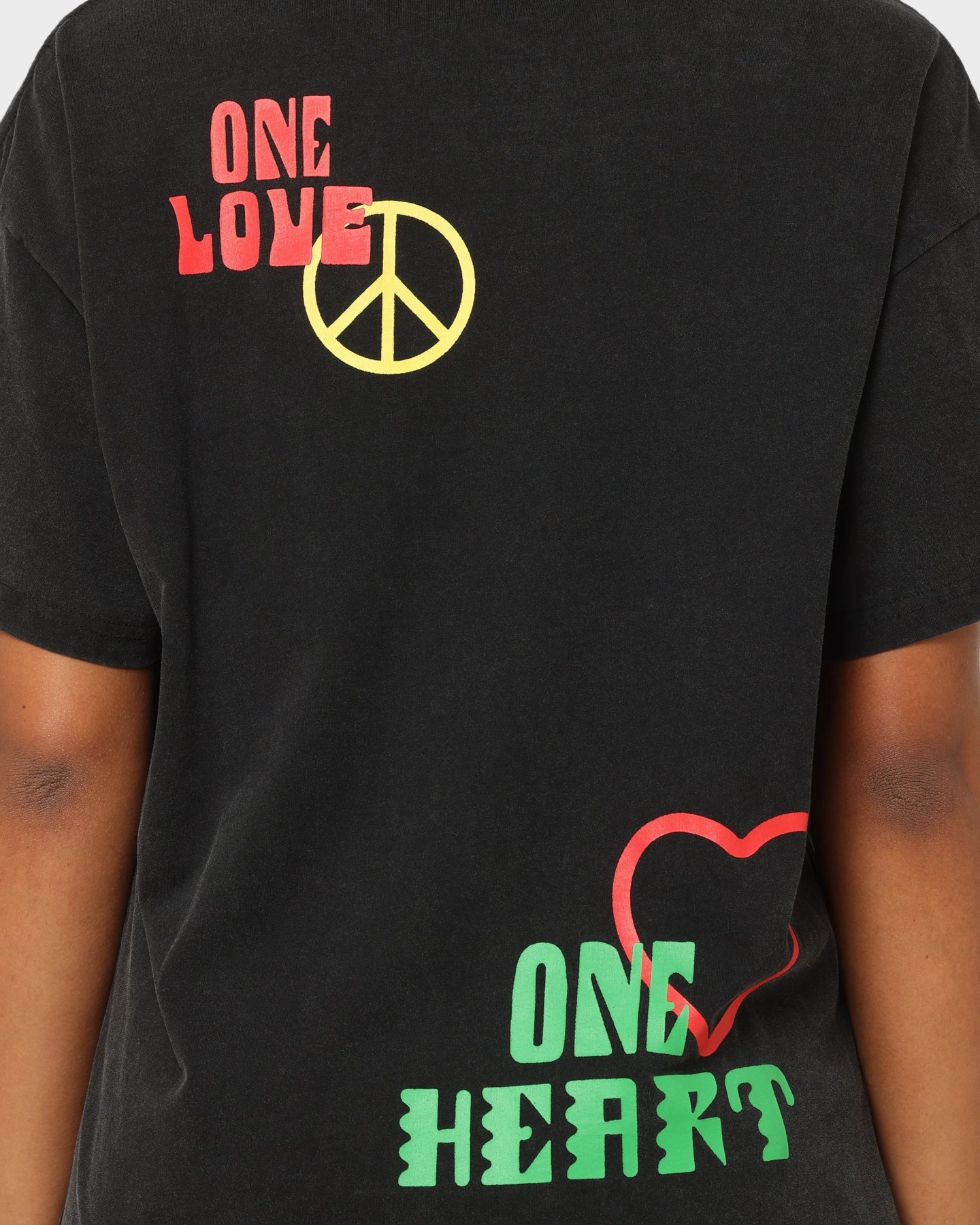 Effortless Style Bob Marley One Love One Heart Vintage T-Shirt Washed Black