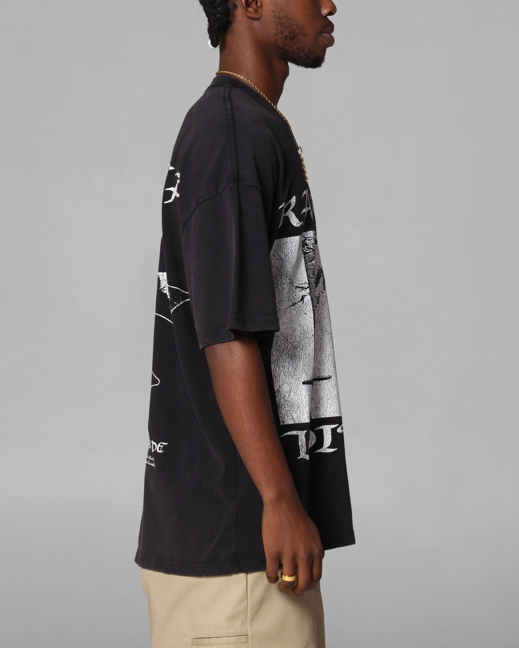 Loiter Katana Vintage T-Shirt Black Acidwash Ribbed Collar Design