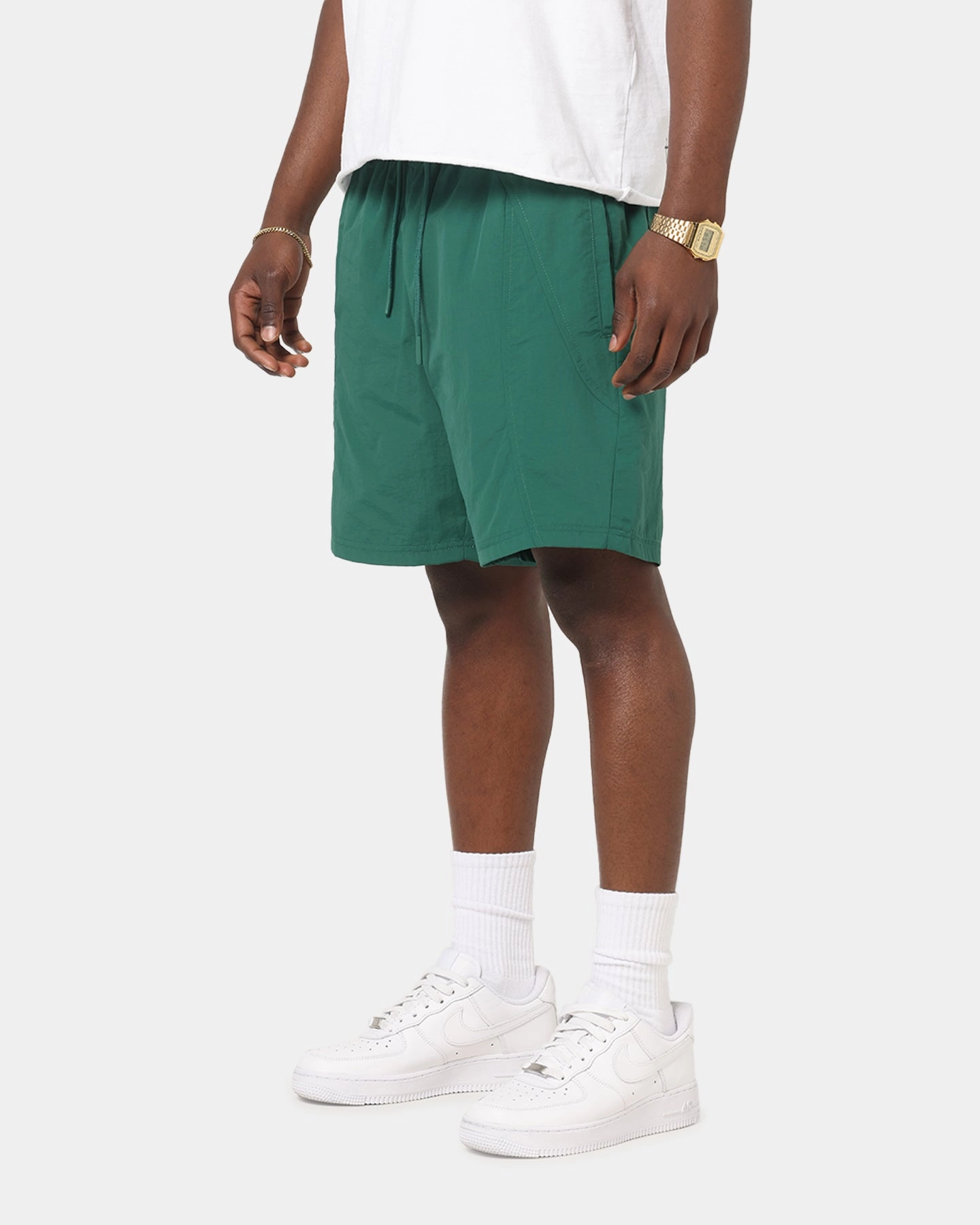 Carre Panelled Nylon Shorts Green Static Free Finish