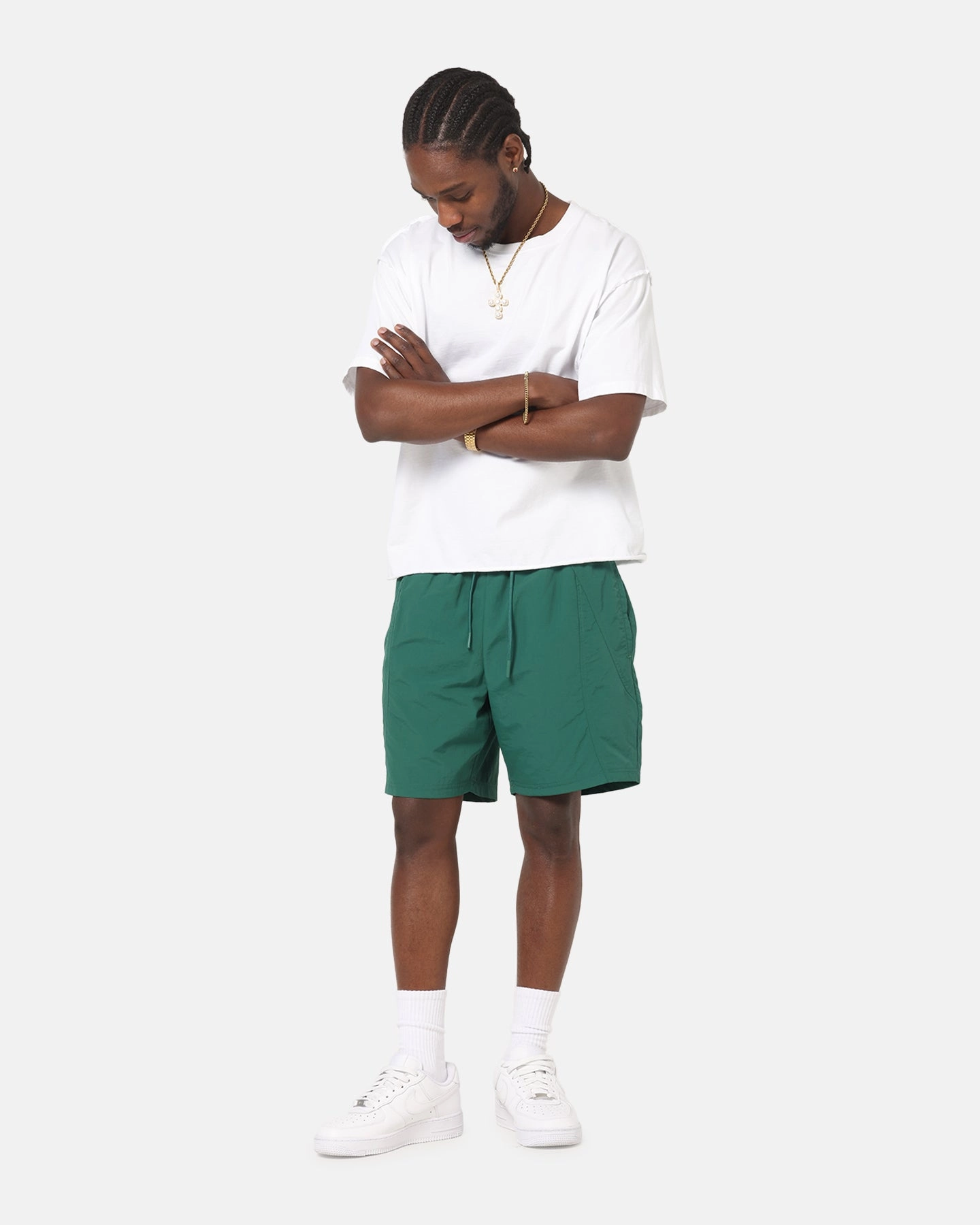 windproof Carre Panelled Nylon Shorts Green