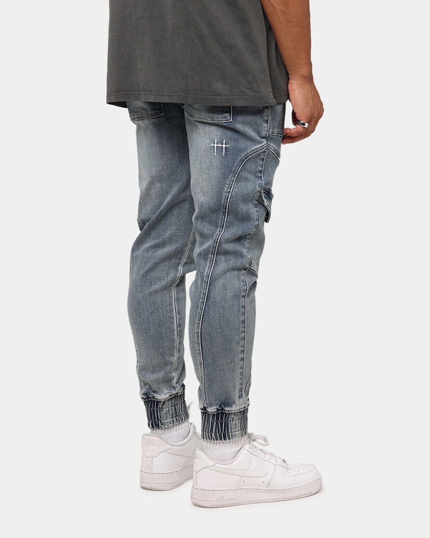Saint Morta Aera Denim Joggers Dirty Denim Flexible Material Anti Slip Waistband