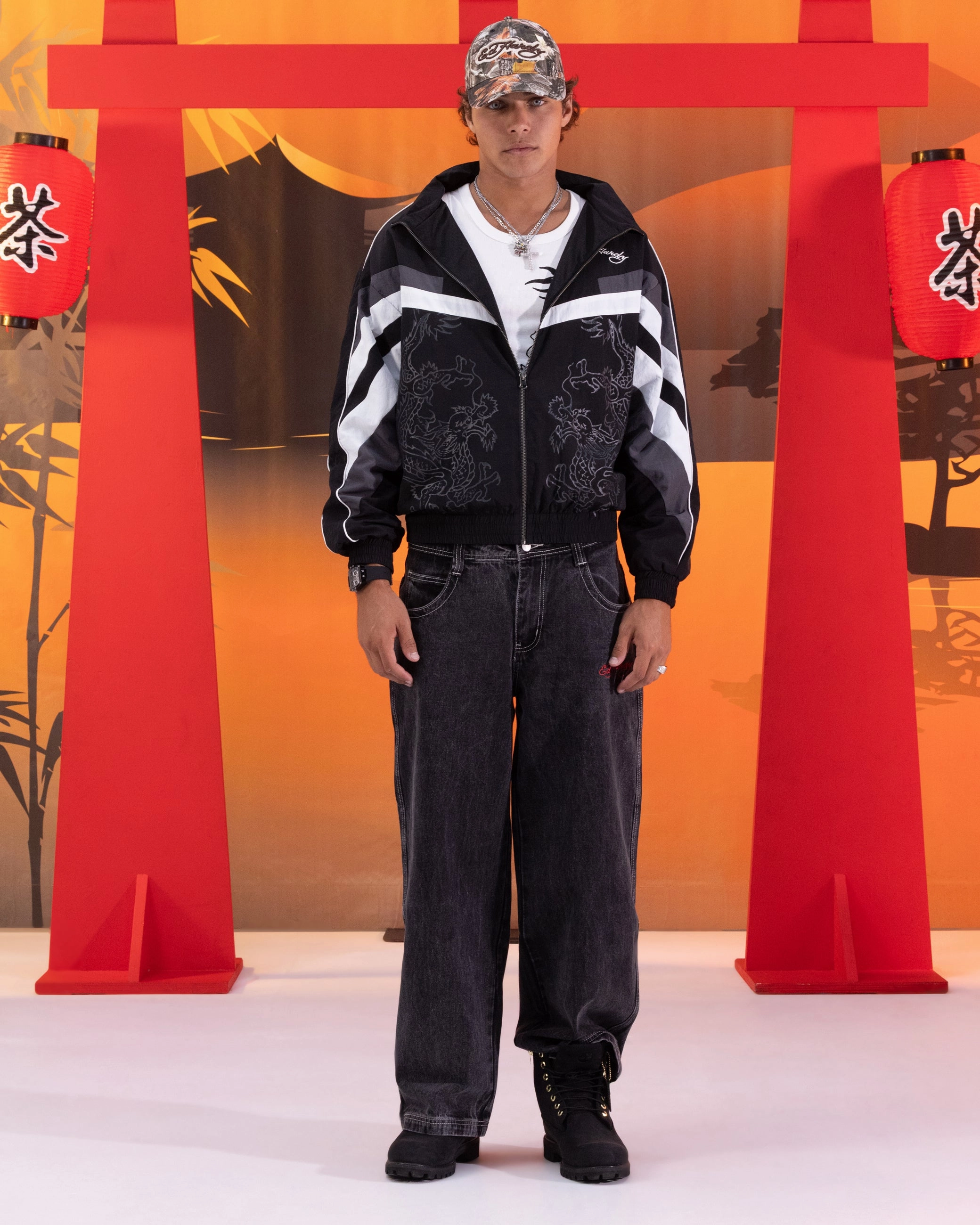 Bold Design Comfy Style Ed Hardy Devil Wide Leg Denim Jeans Black