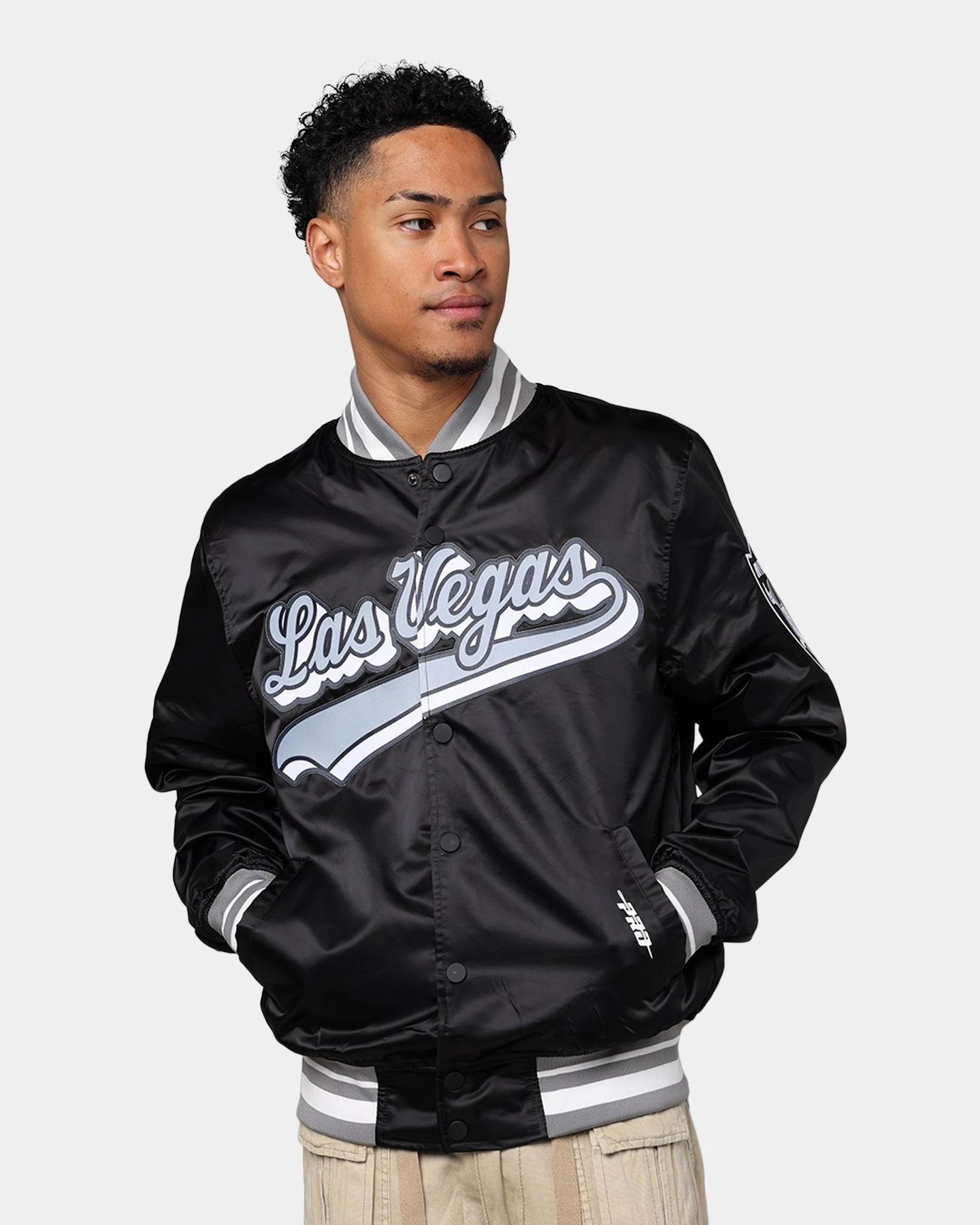 Airflow channels Anti Snag Zipper Pulls Pro Standard Las Vegas Raiders Rib Satin Jacket Black/Grey