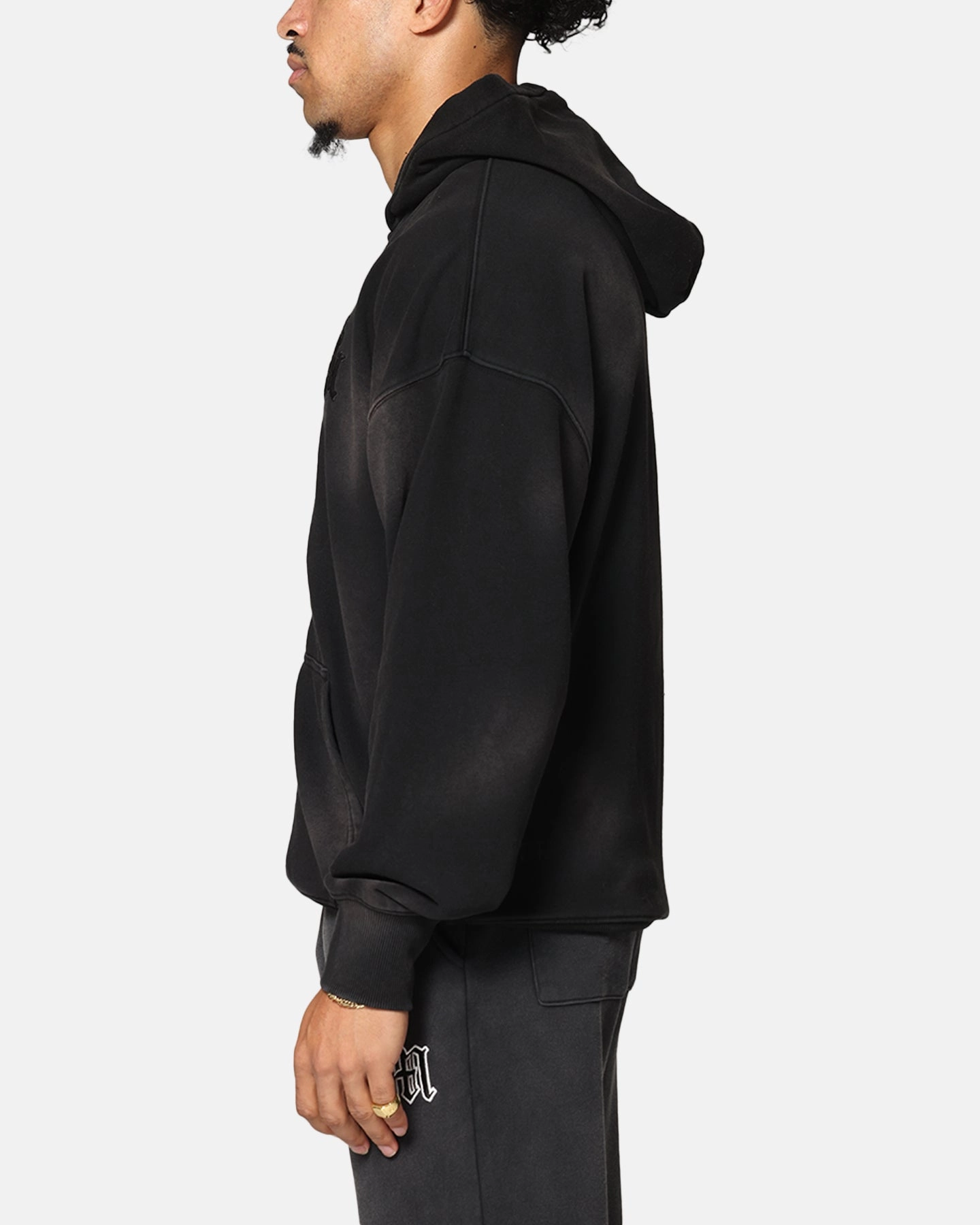 Ivy League style Structured Hood Shape Saint Morta Gothic Zip Hoodie Sunfade Black