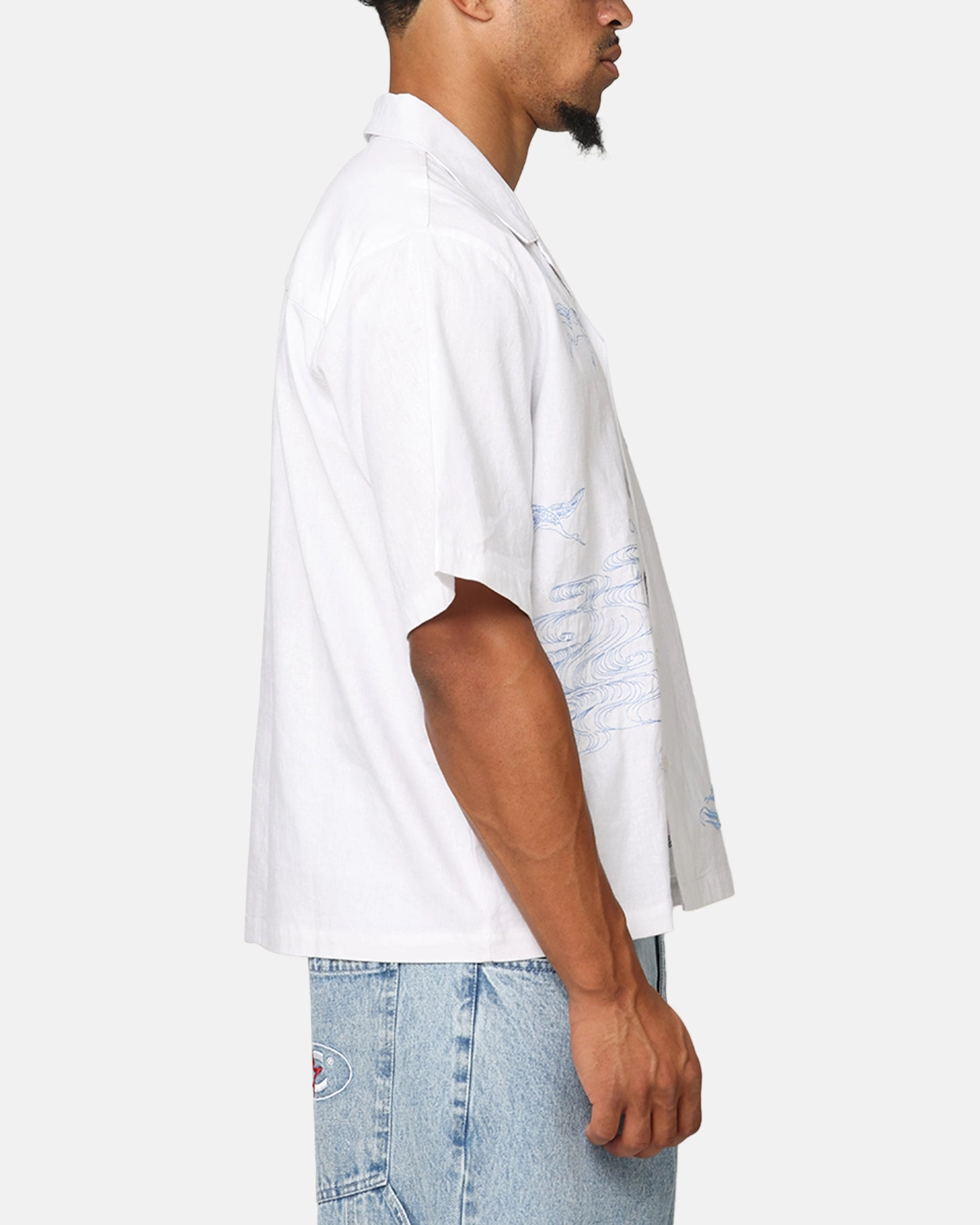 Stretch Material Carre Crane Button Up Shirt White/Light Blue