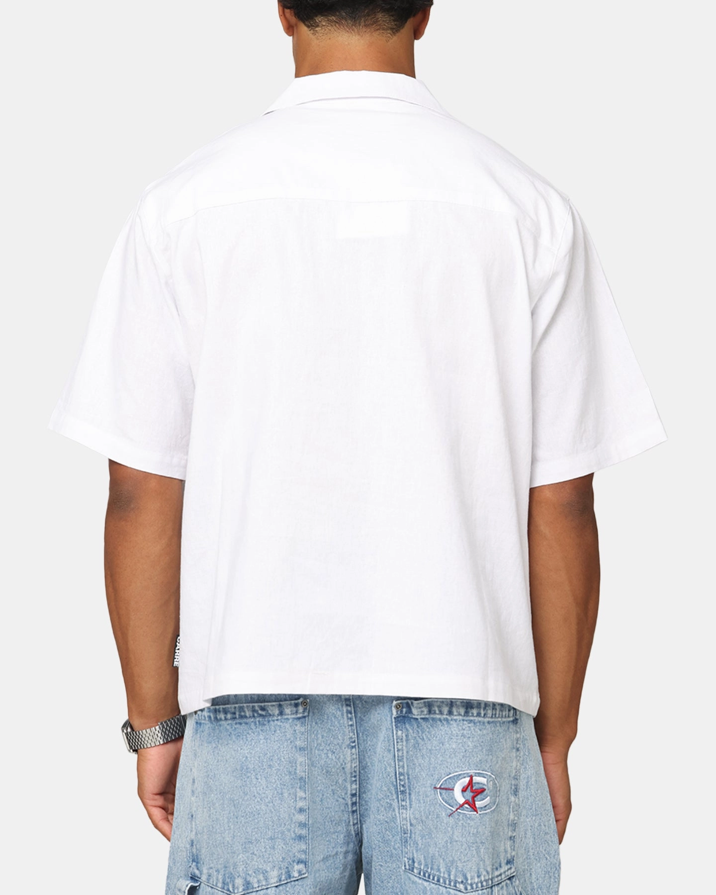 handmade touch Military Inspired Carre Crane Button Up Shirt White/Light Blue