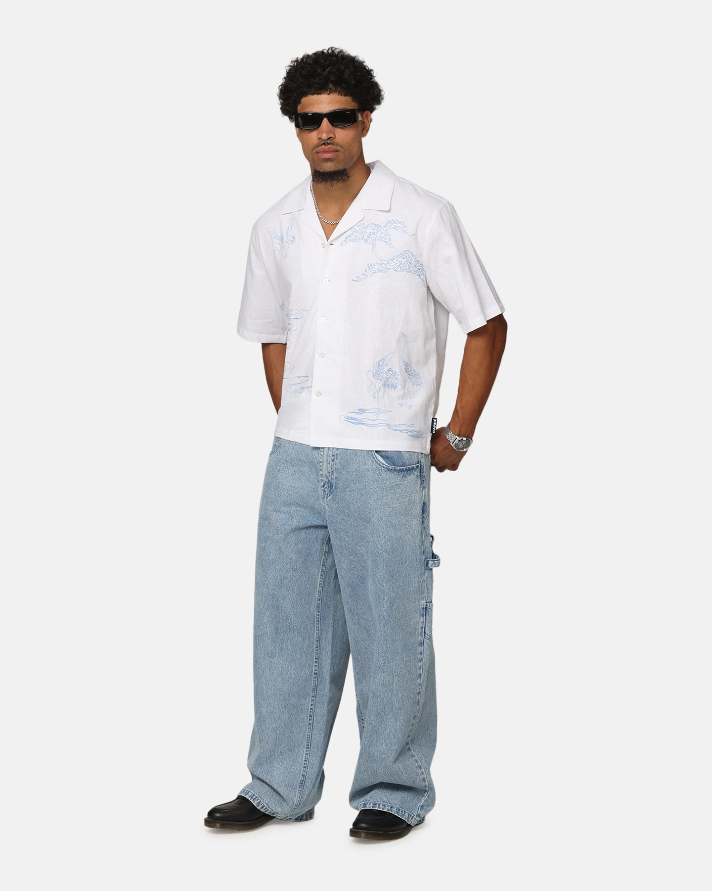 Carre Crane Button Up Shirt White/Light Blue vacation wear