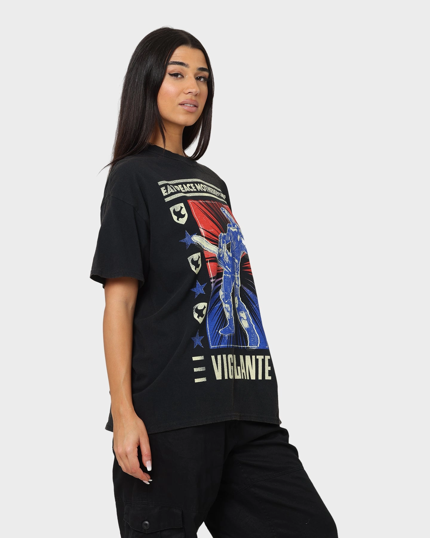 Goat Crew X Peacemaker Vigilante Vintage T-Shirt Washed Black Tight Fit Eco Friendly Dye