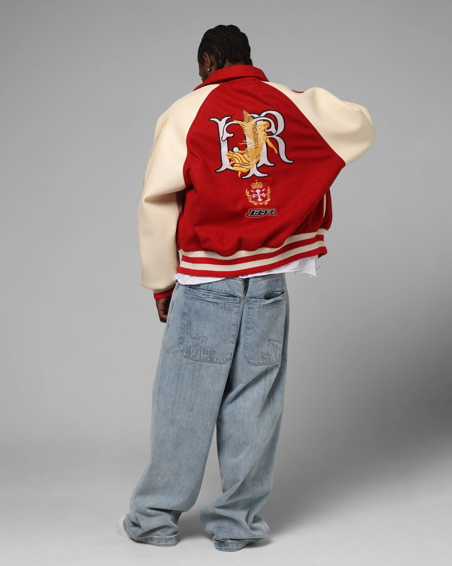 Loiter Heaven Varsity Jacket Red/Off White nylon Protect