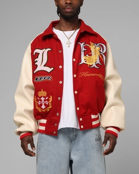 Mouthwash Corduroy Loiter Heaven Varsity Jacket Red/Off White