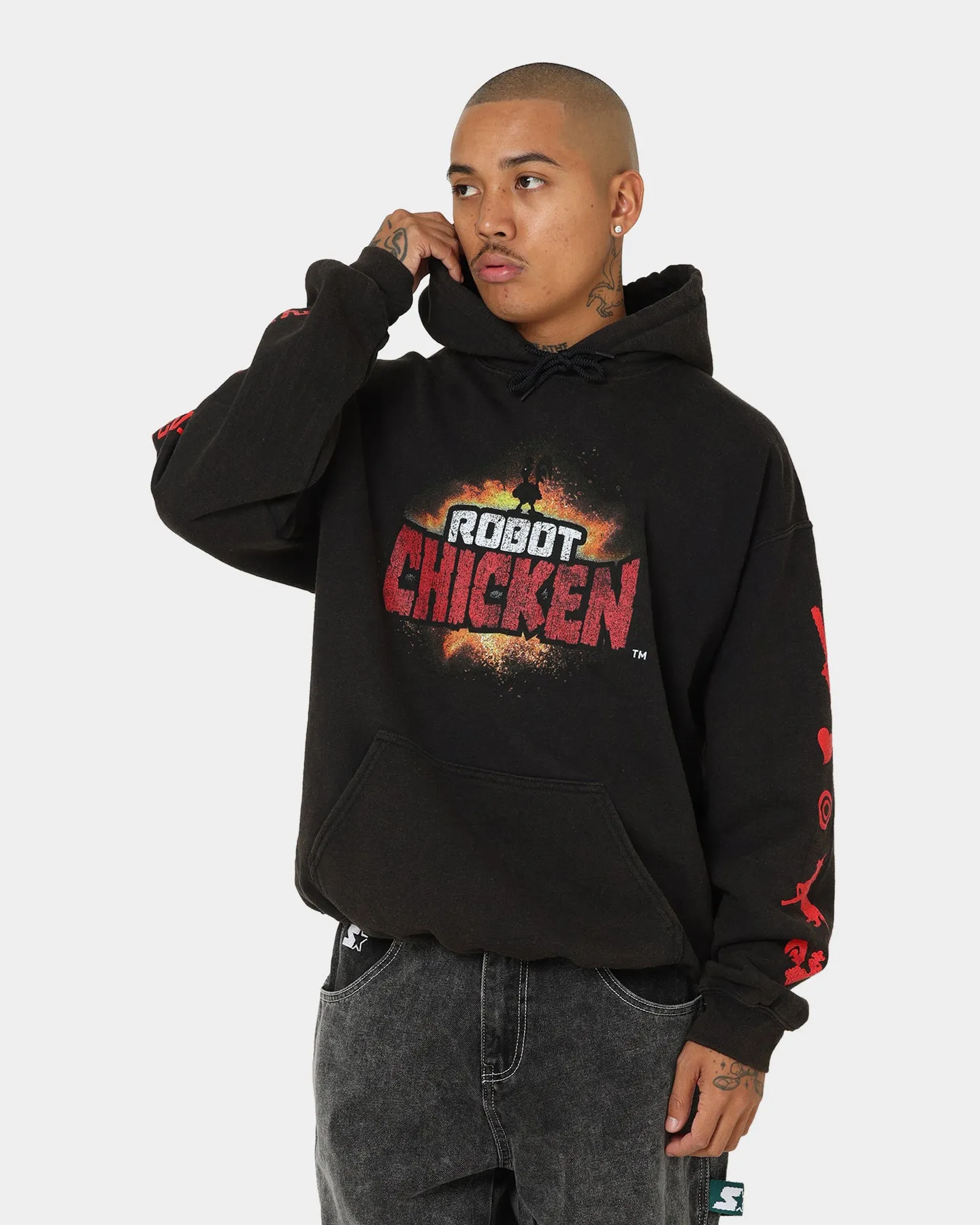 American Thrift Chicken Boom Vintage Hoodie Black Wash Cross Ventilation Channels Adaptive Fit