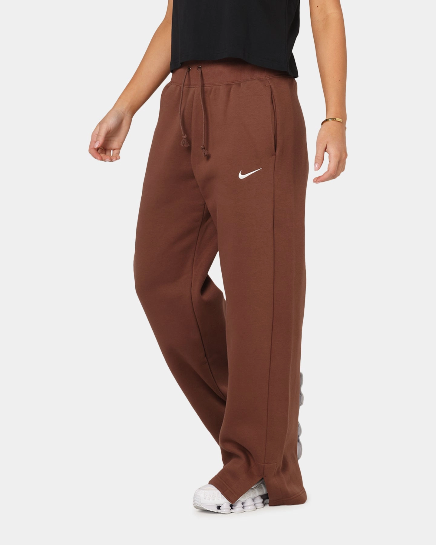 Air Comfort Nike Women's Sportswear Phoenix Fleece High Waisted Wide Leg Sweat Pants Fauna Brown/Sail