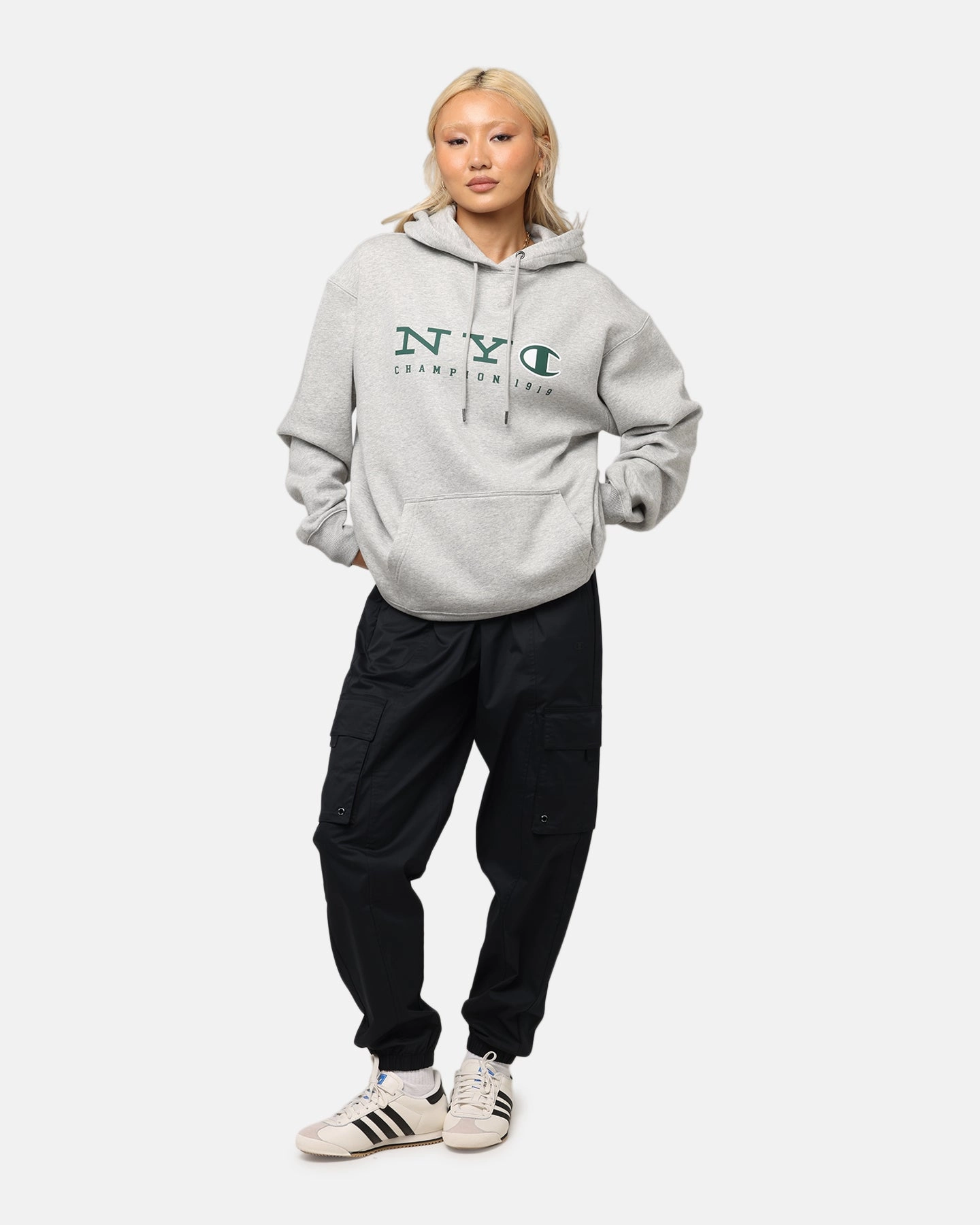 Champion Rochester Graphic Hoodie Grey Minimalist Wardrobe Flexibility