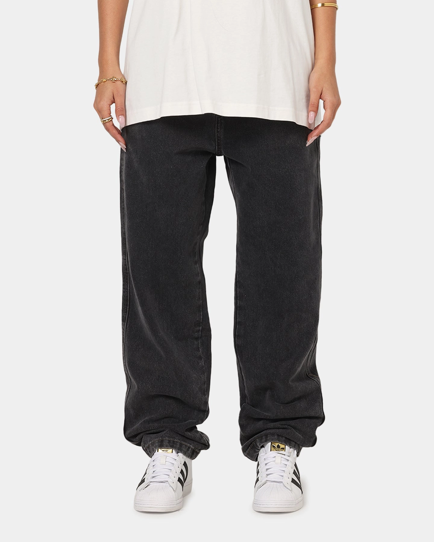 Street Basics Chic Simplicity S Double Denim Standard Jeans Faded Black