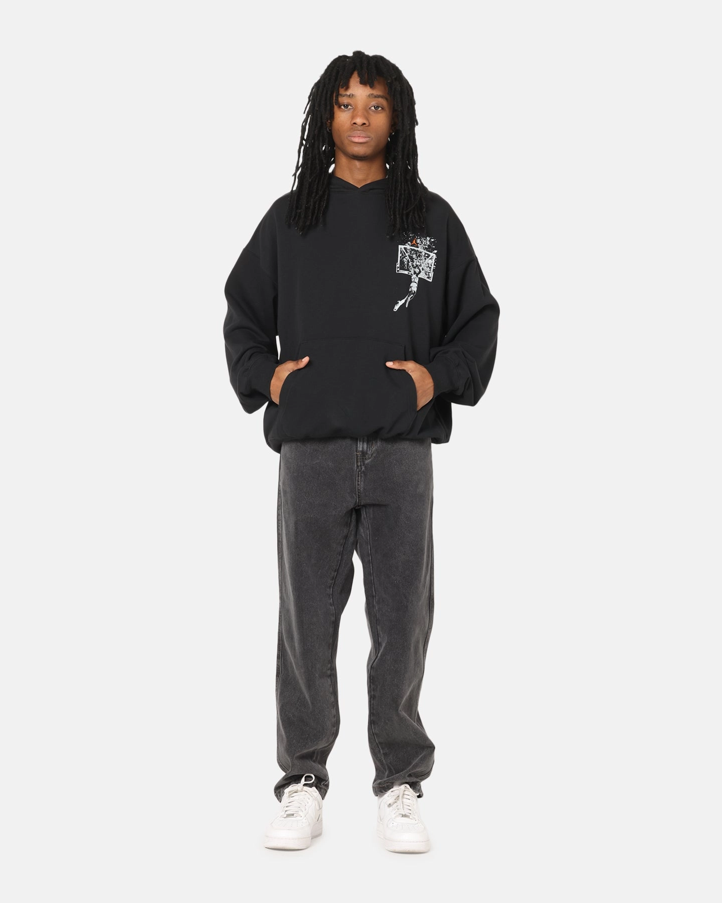 Mountain Climbing concert outfit Jordan Brooklyn Shattered Back Board Oversized Pullover Hoodie Black