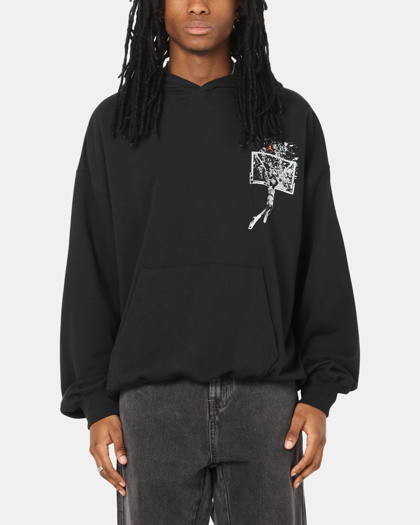 Street Energy Brushed Fleece Interior Jordan Brooklyn Shattered Back Board Oversized Pullover Hoodie Black