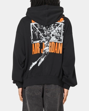 Jordan Brooklyn Shattered Back Board Oversized Pullover Hoodie Black Drop Shoulder Design
