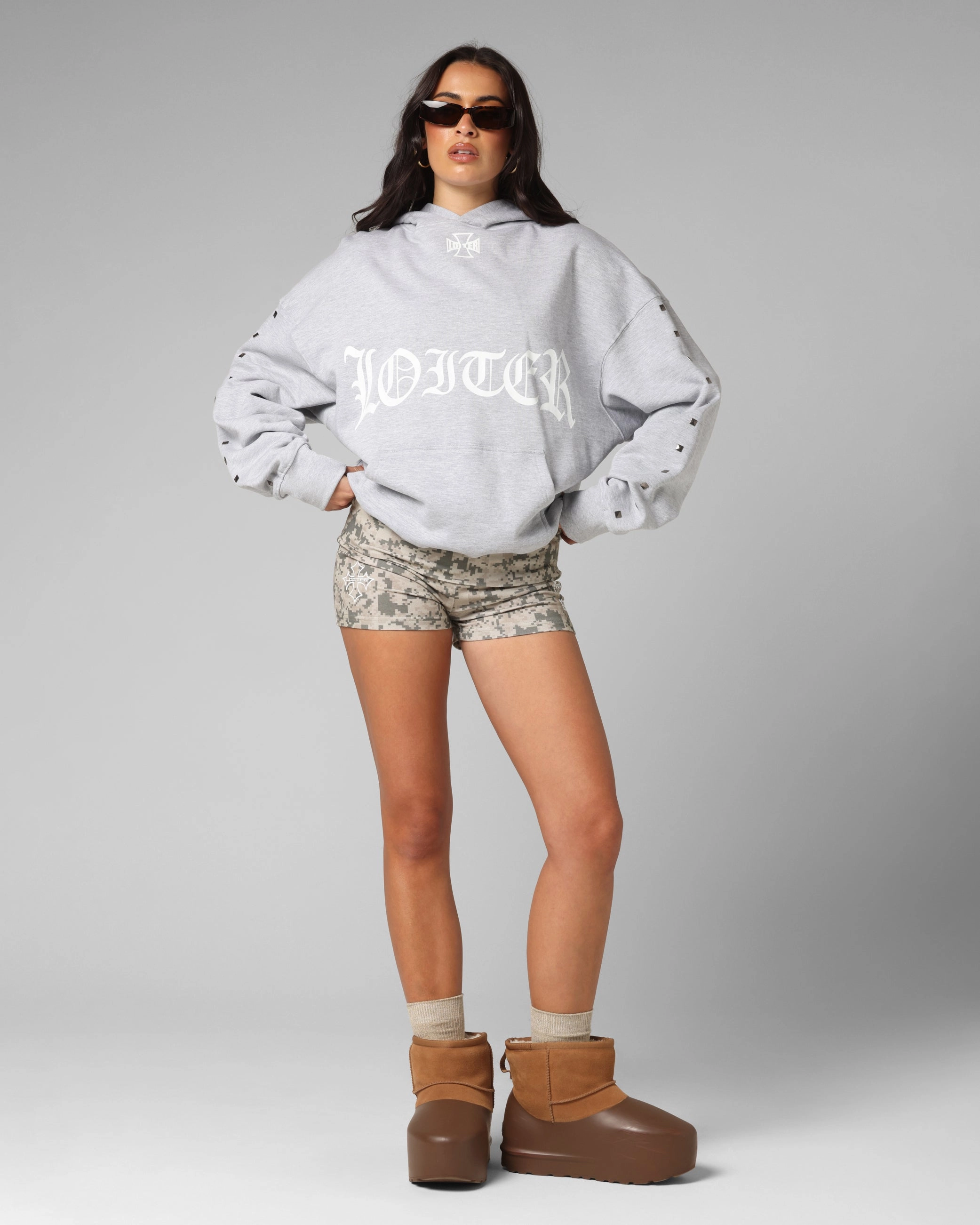 dance attire Zippered Front Closure Loiter Bike Hoodie Grey