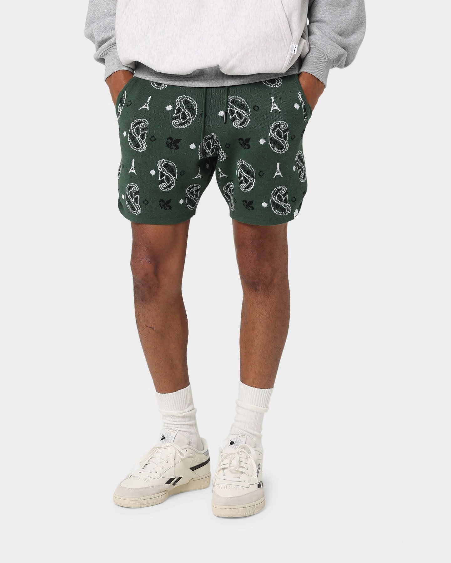 Carre Big Bandana Knitted Shorts Green Stretch Woven Fabric