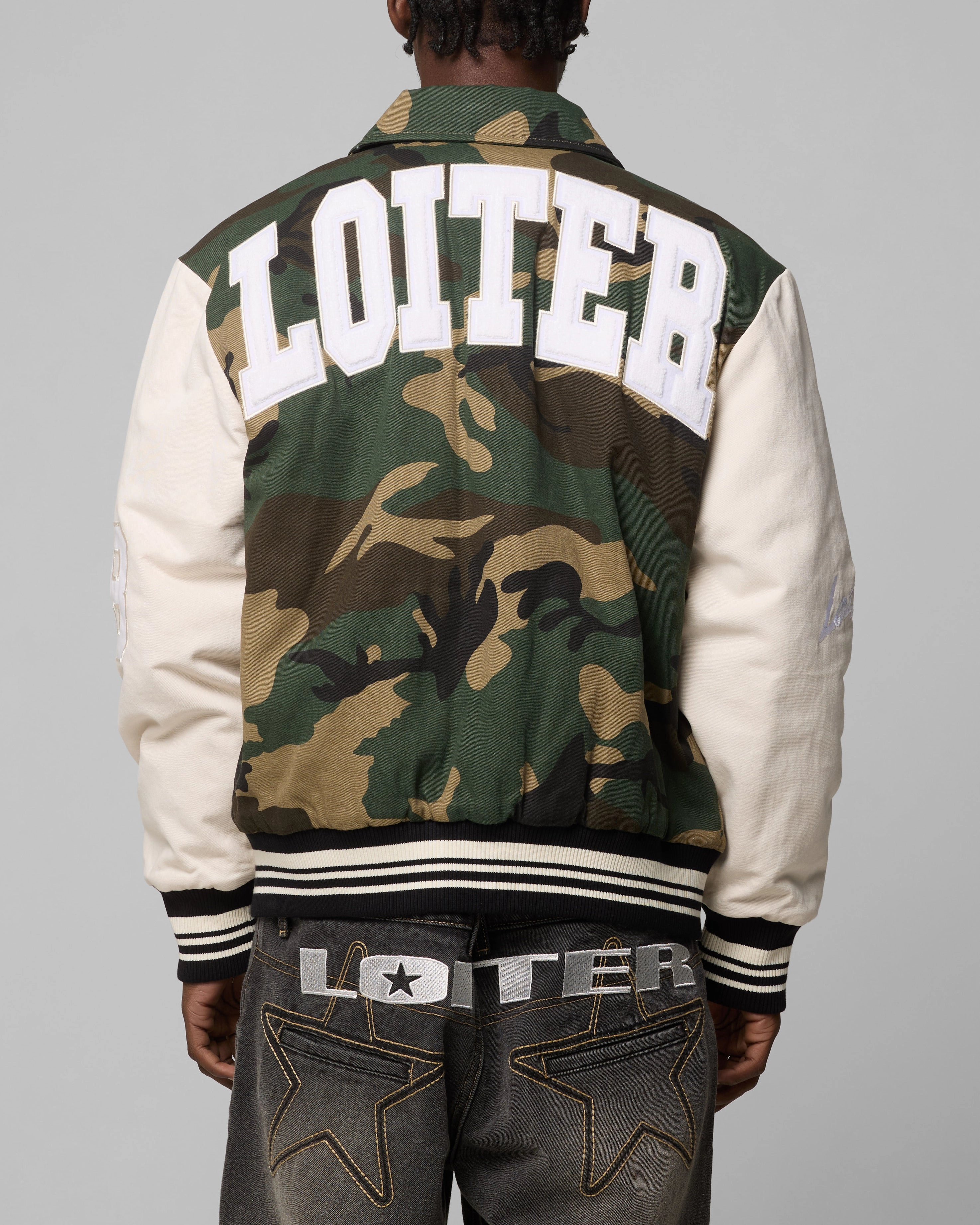 Loiter Star Child Varsity Jacket Woodland Camo Moment