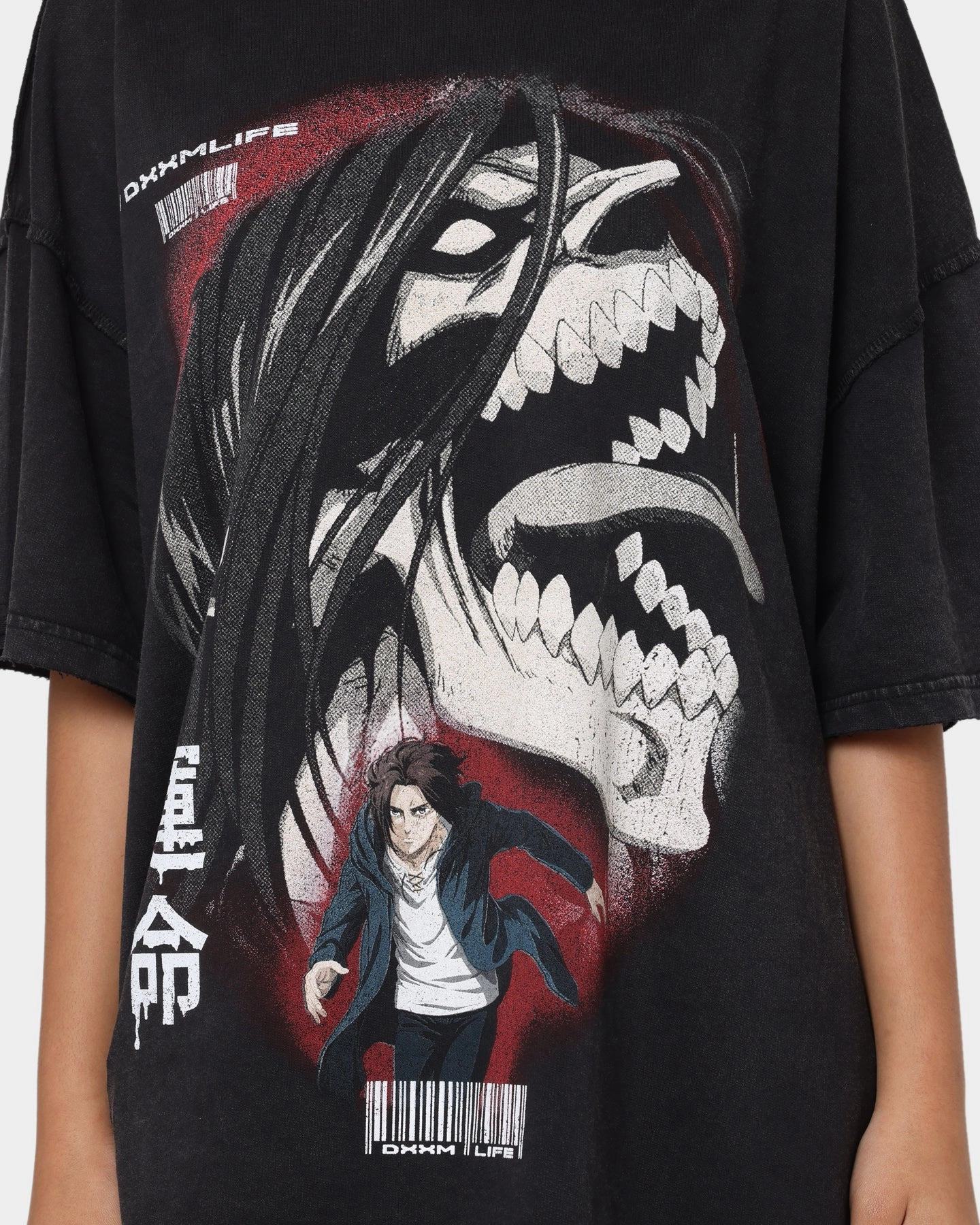 Skin Friendly Blends DXXMLIFE X Attack On Titan Eren DXXM Vintage T-Shirt Aged Black