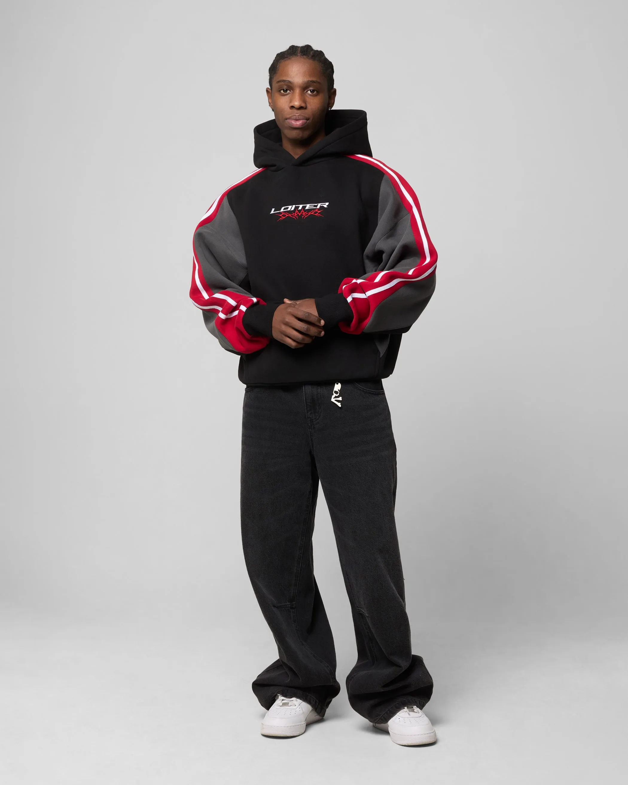 Loiter Hunter Patchwork Hoodie Black/Red Thermal Reflective Lining Choice