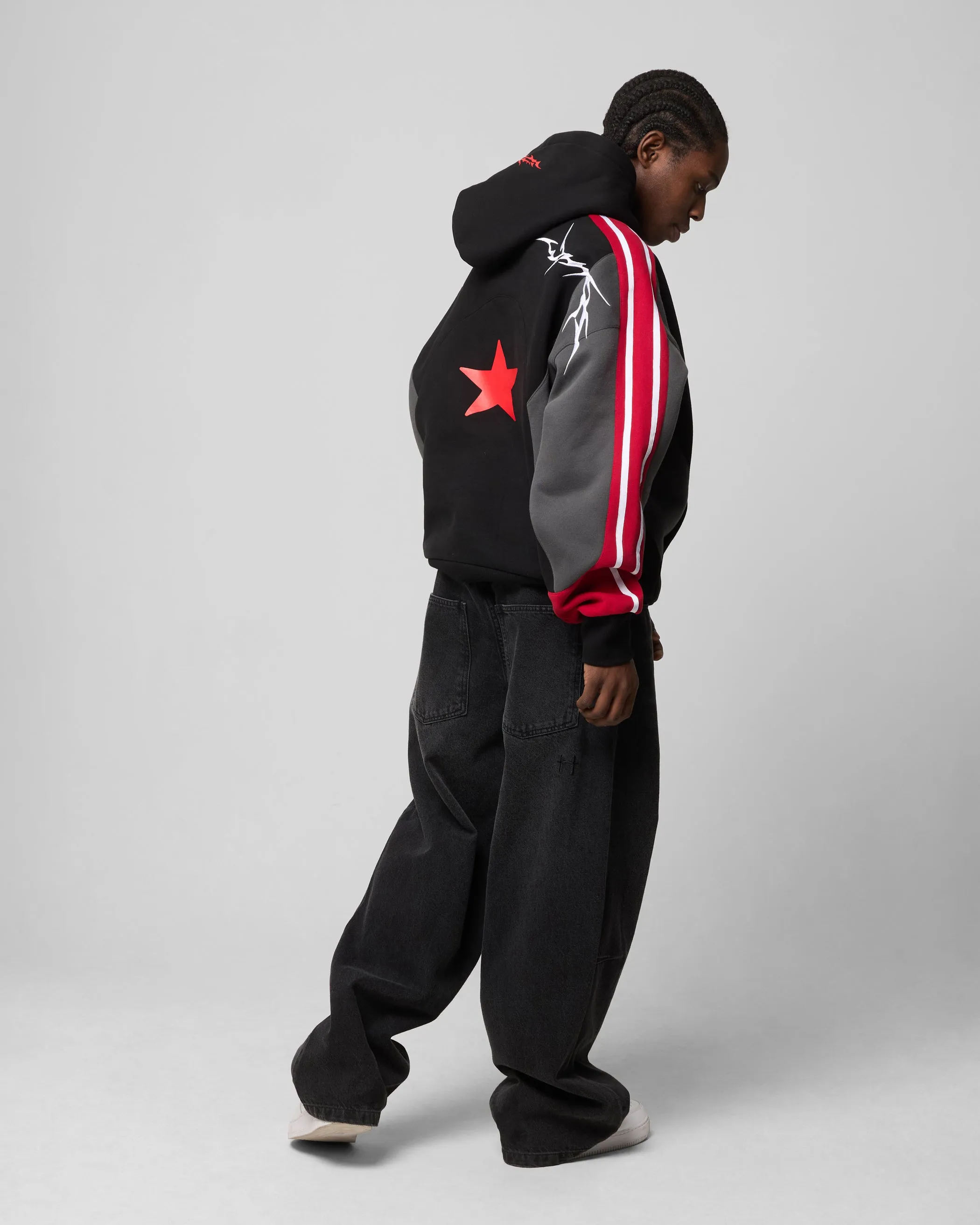 Loiter Hunter Patchwork Hoodie Black/Red Thermal Lining Transform