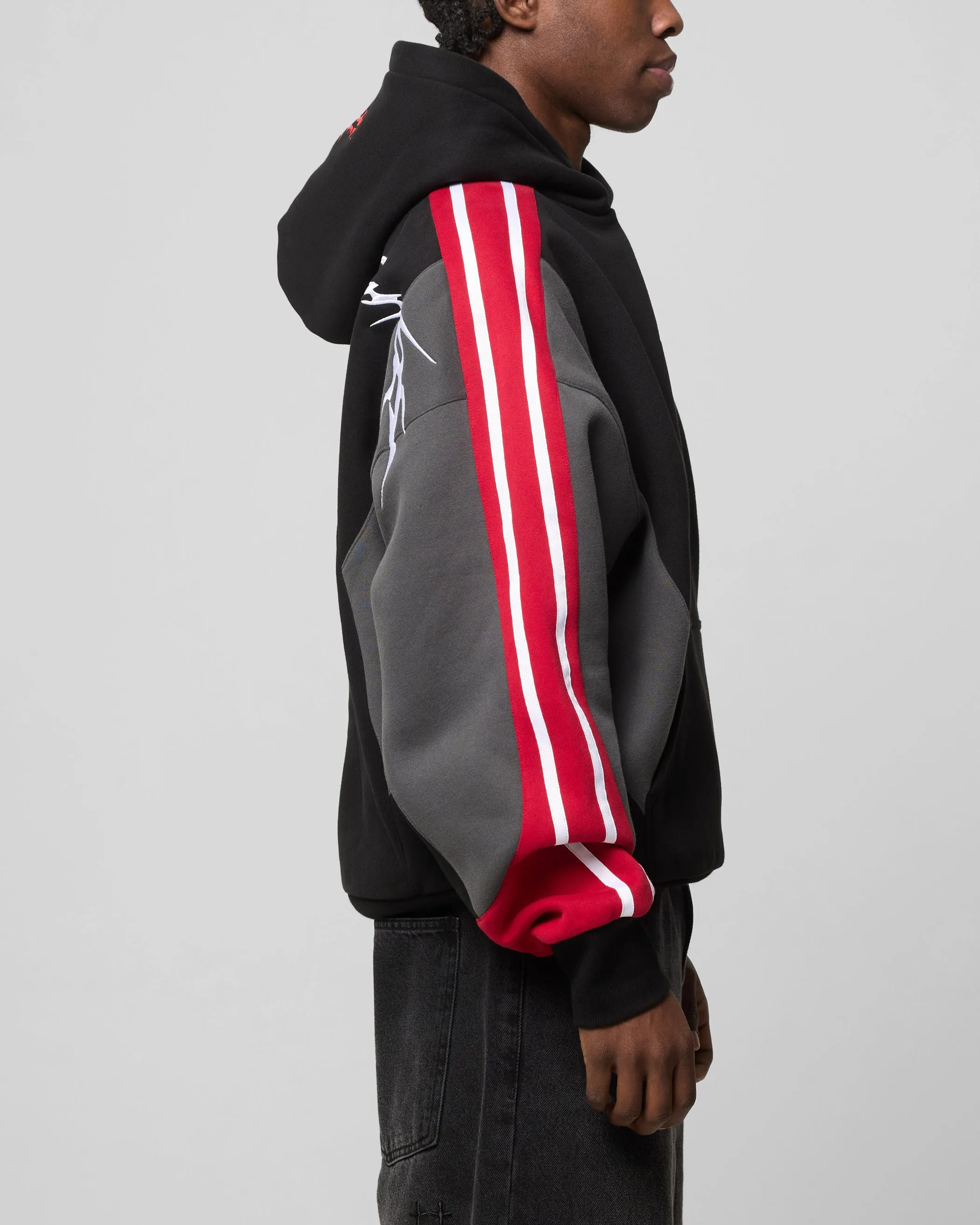 Loiter Hunter Patchwork Hoodie Black/Red Surfer OversizedFit