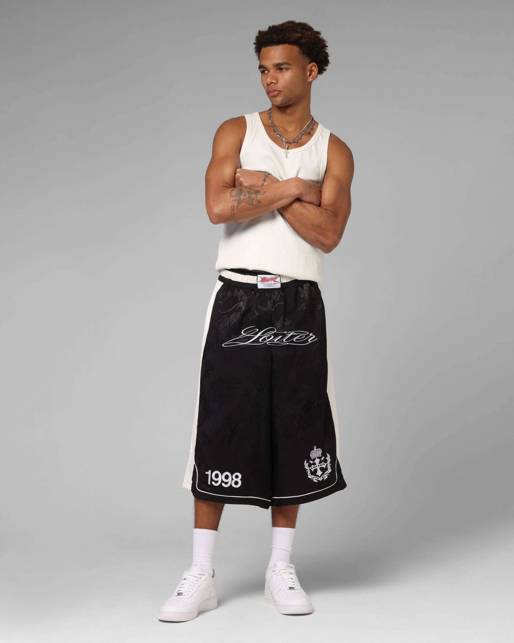 Smart Casual Relaxed Fit Design Loiter Fight Club 3 Quarter Shorts Black