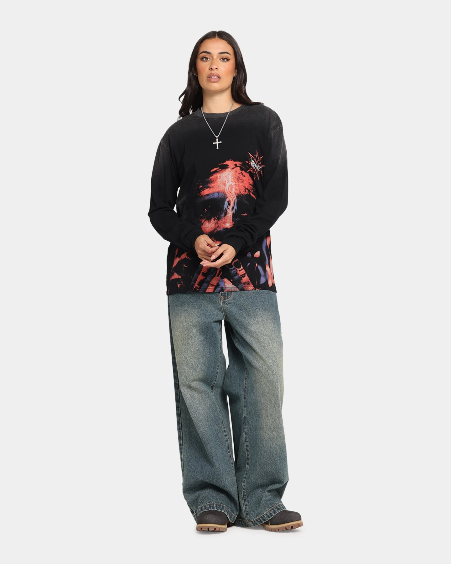 Slipknot Slipknot Long Sleeve T-Shirt Washed Black Relaxed Comfort Fit