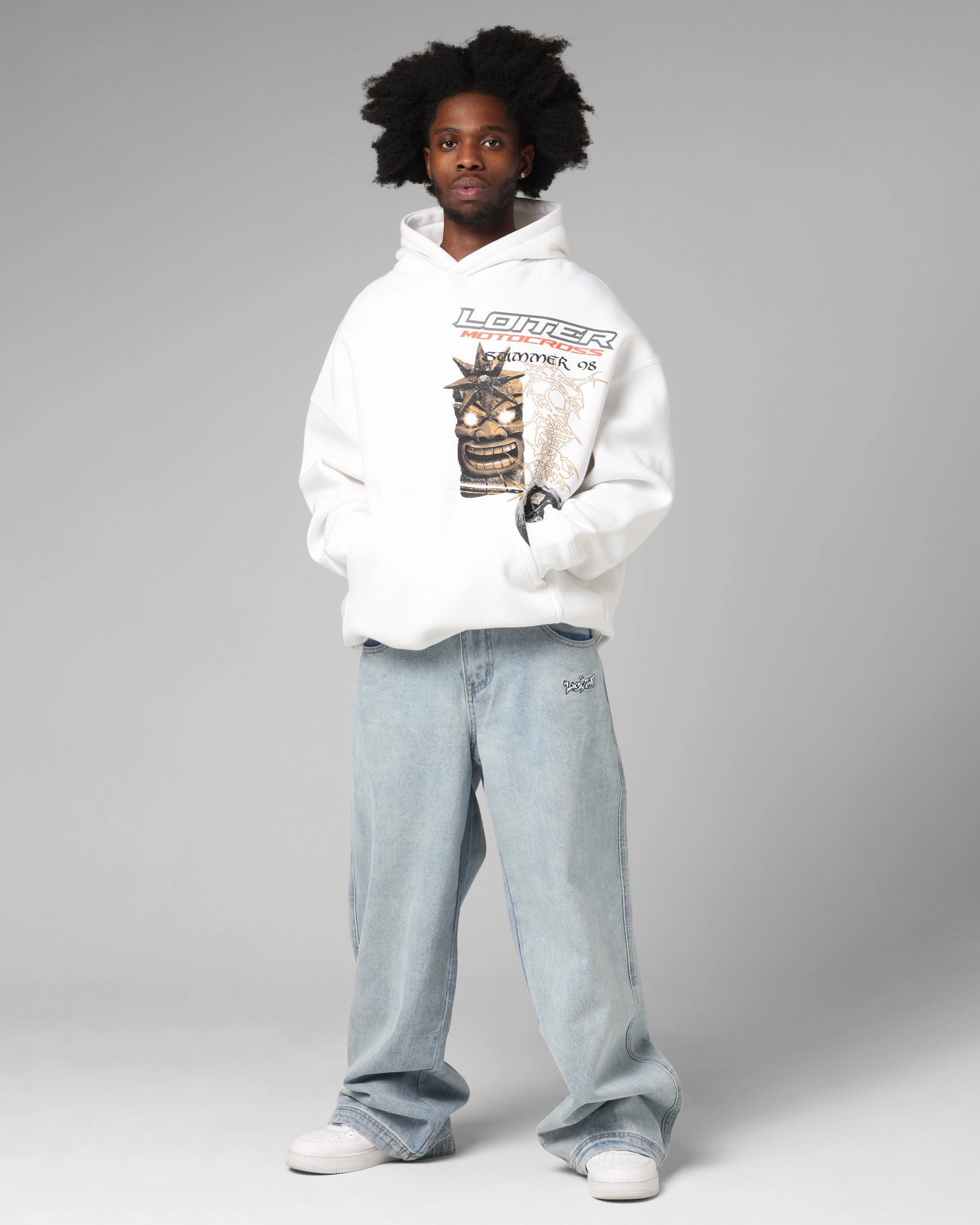 College Essential Outdoor Adventure Loiter Summer Motocross Hoodie White