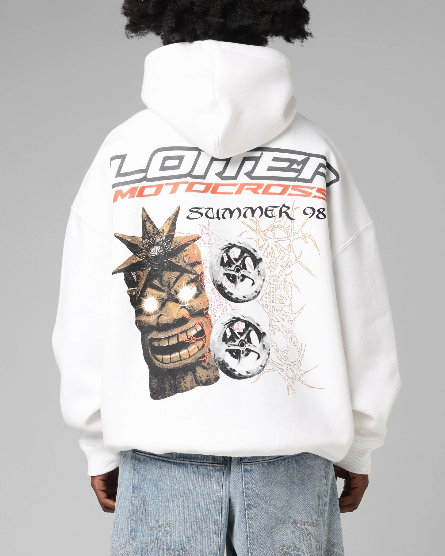 Western Style Loiter Summer Motocross Hoodie White