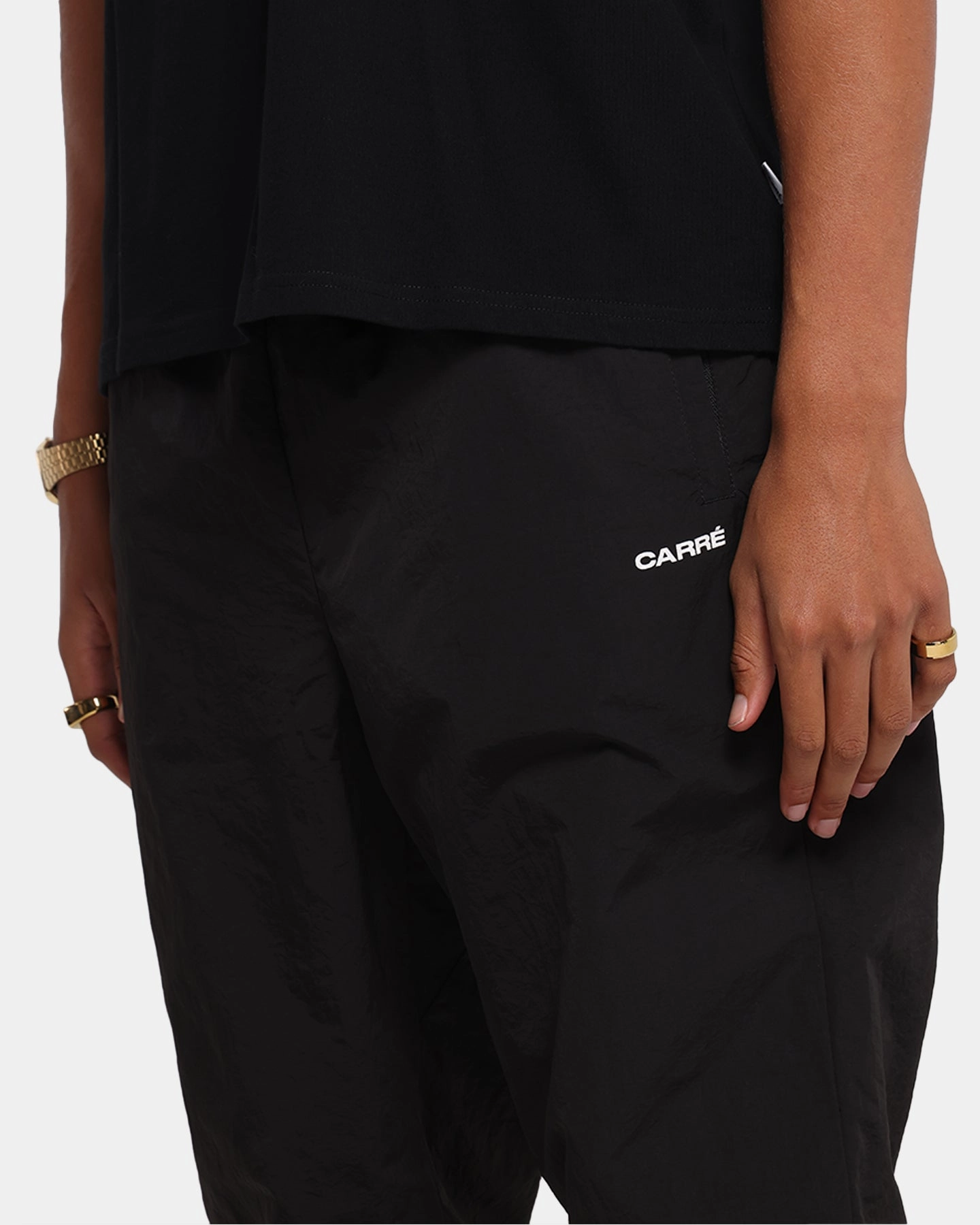 ElasticWaist Workout-ready Carre Star Shooter Track Pant Black