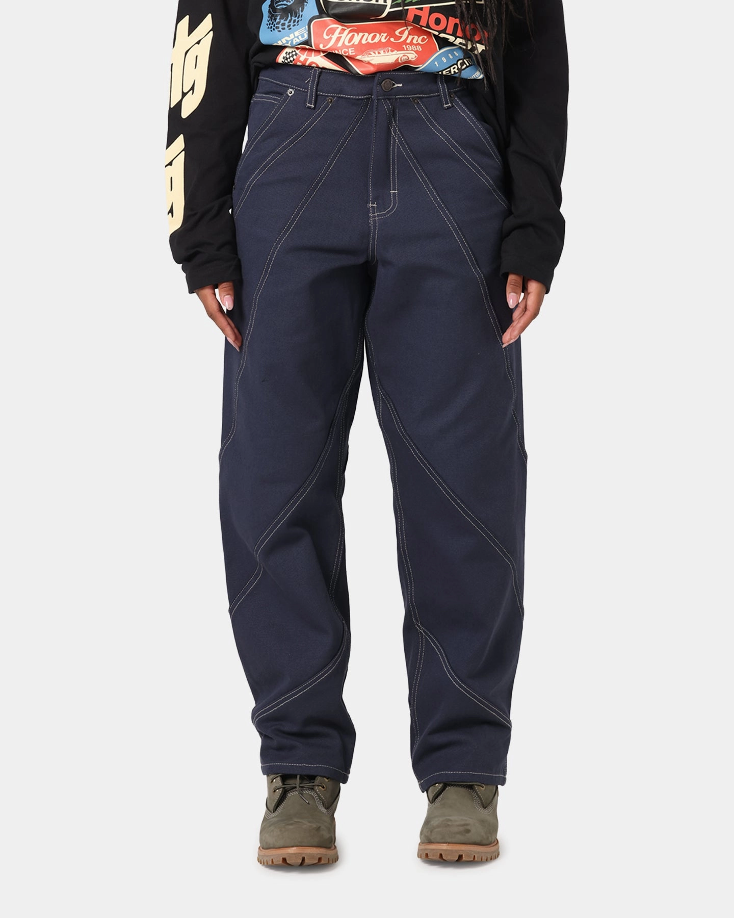 Honor The Gift Racing Panel Pants Navy Adjustable Waist Elegant Party Look Winter Warmth