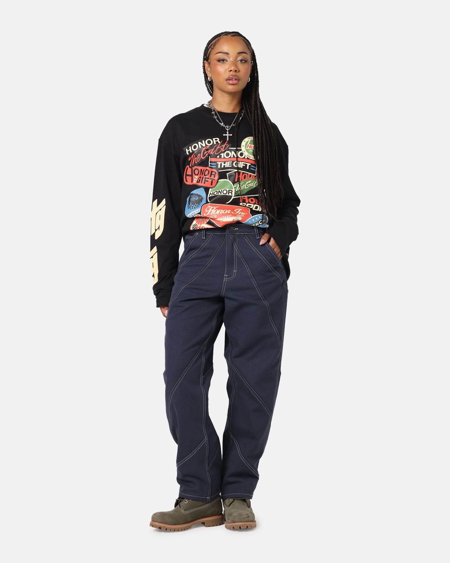 Street Mood Anytime Fit Honor The Gift Racing Panel Pants Navy