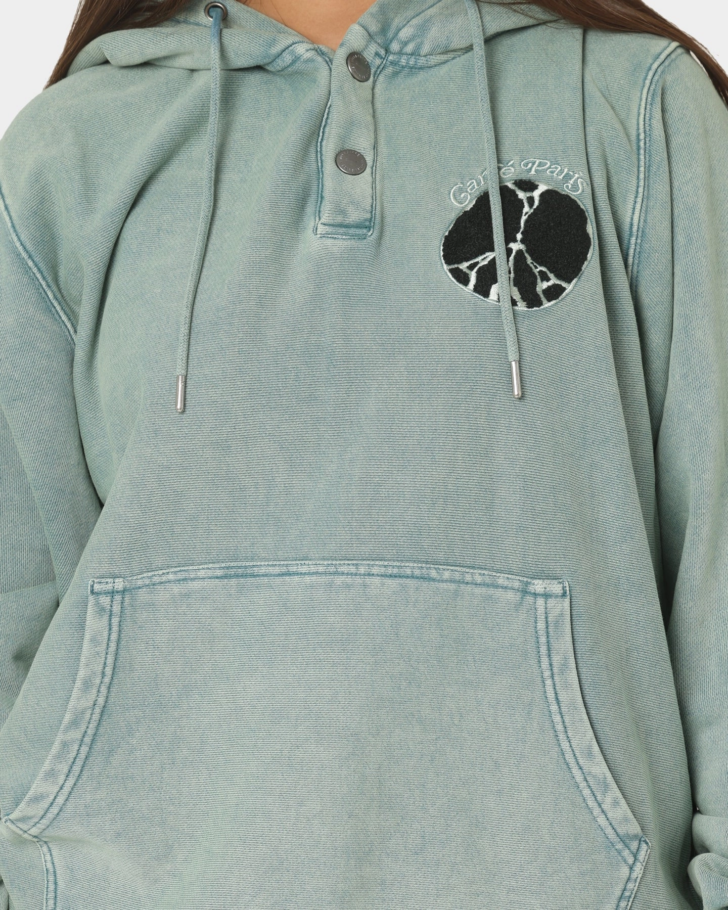 Praise Carre Peace Button Up Hoodie Washed Green