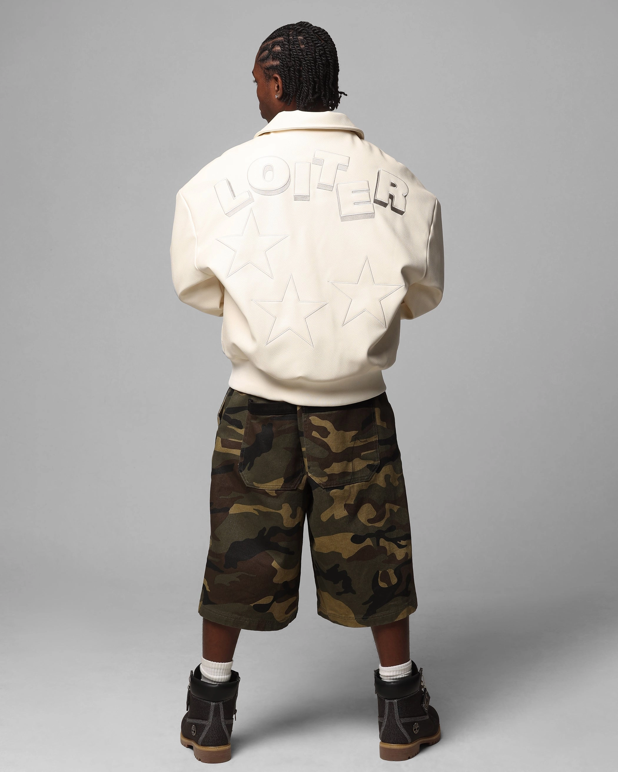 Loiter Solar Vegan Leather Varsity Jacket Beige Luggage Minimal Form