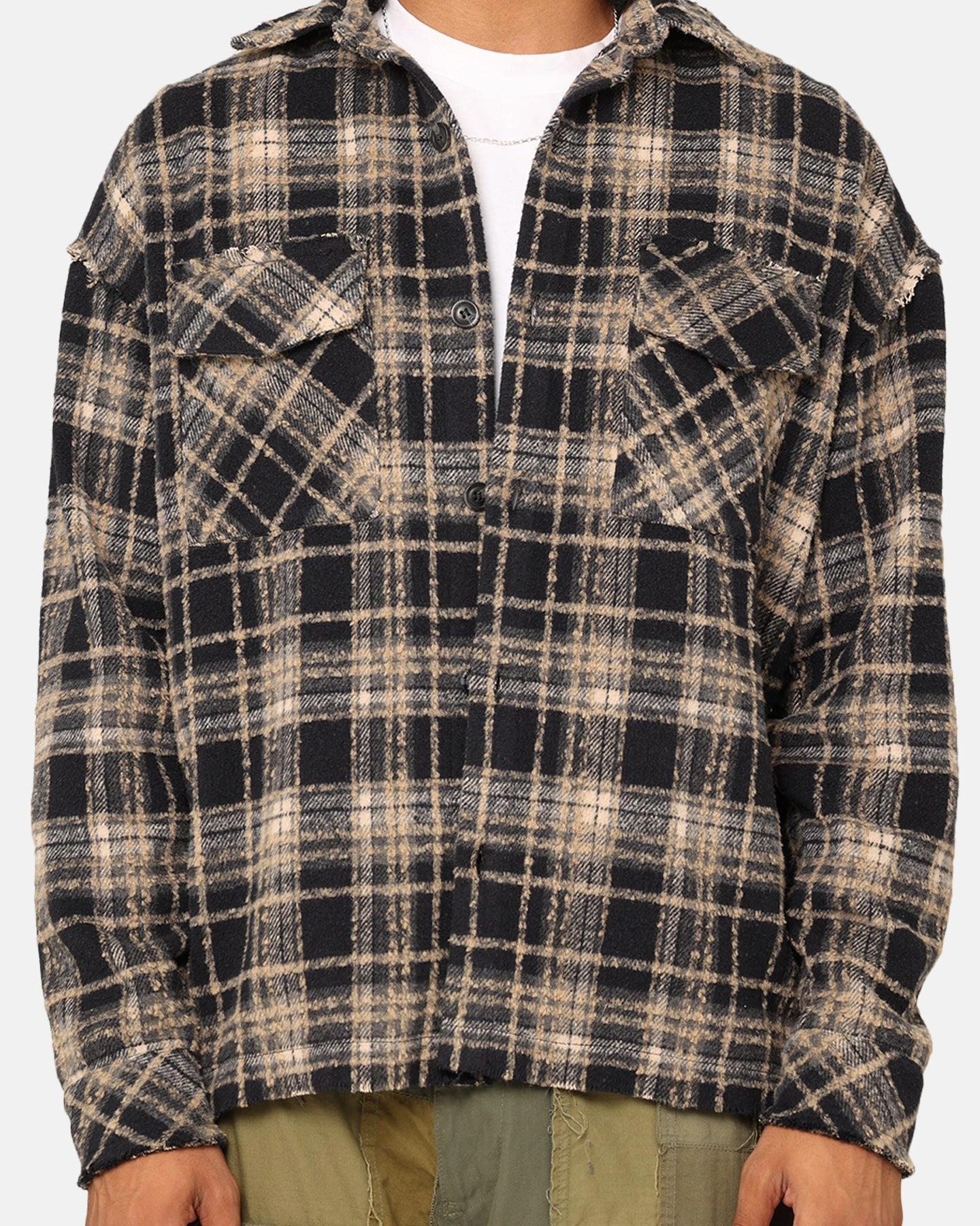 XXIII Distressed Flannel Jacket Navy/Cream Approach ZipperClosure