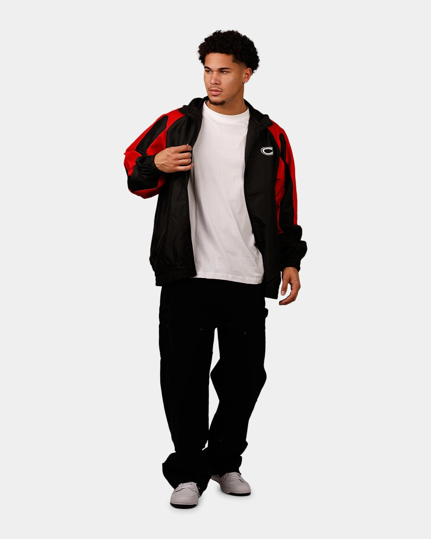 Carre Empire Panelled Jacket Black/Red Loop Fastened Hood