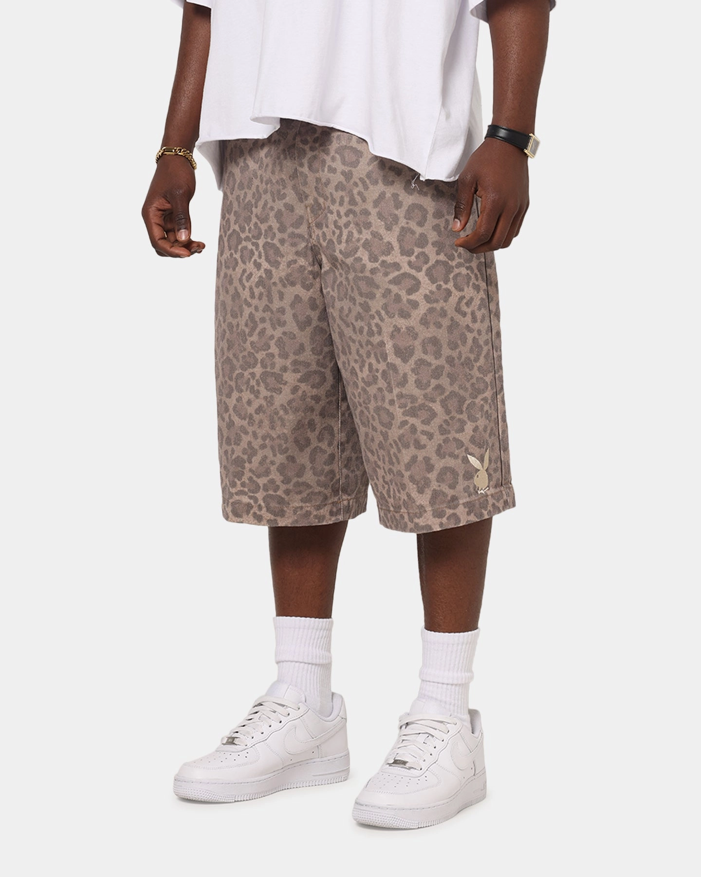 Playboy All Over Print Shorts Leopard Beige Sporty Chic
