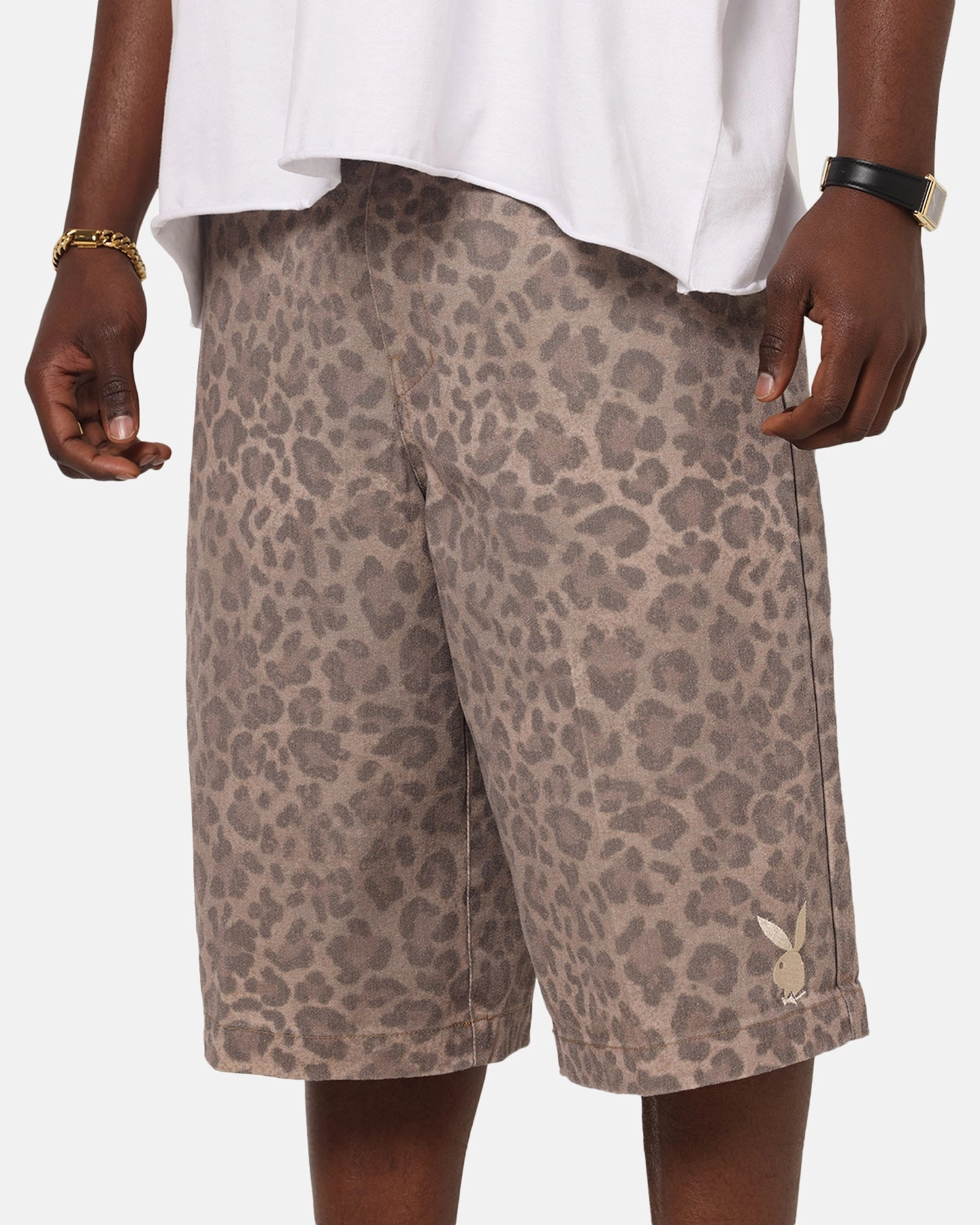 Sun Protection Fabric Playboy All Over Print Shorts Leopard Beige