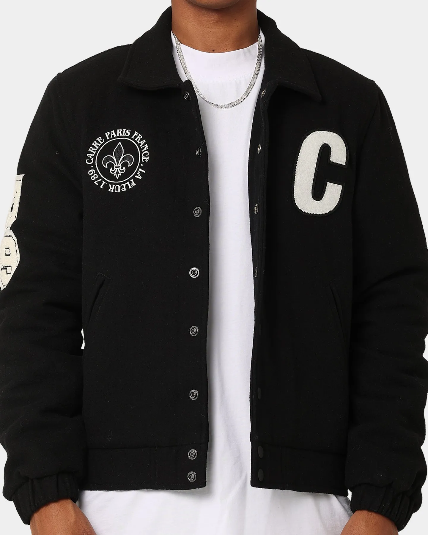 Double Layer Design Applaud Carre Class Varsity Jacket Black